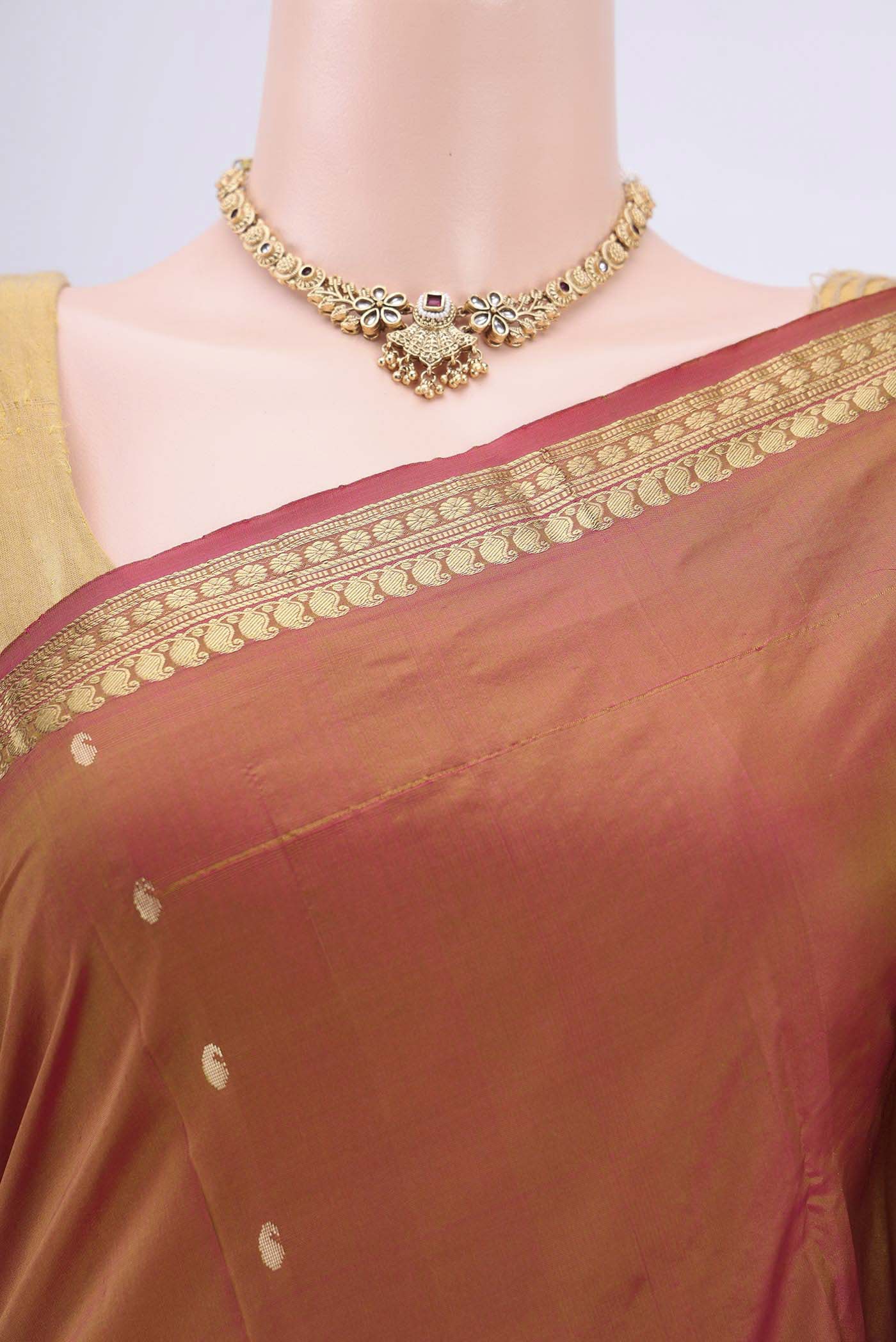 Rust Blended Bangalore Silk Saree - Image 2