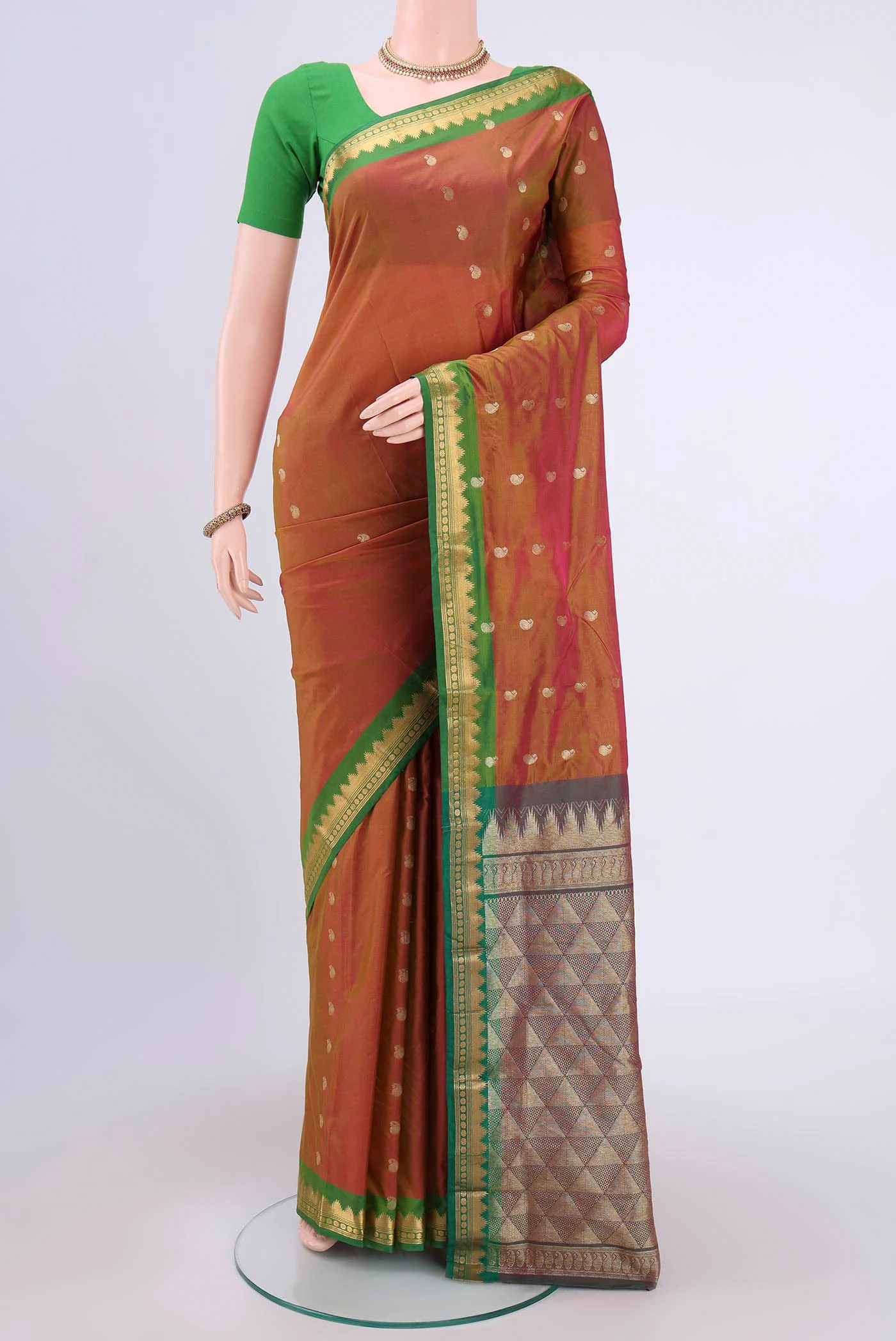 Rust Blended Bangalore Silk Saree
