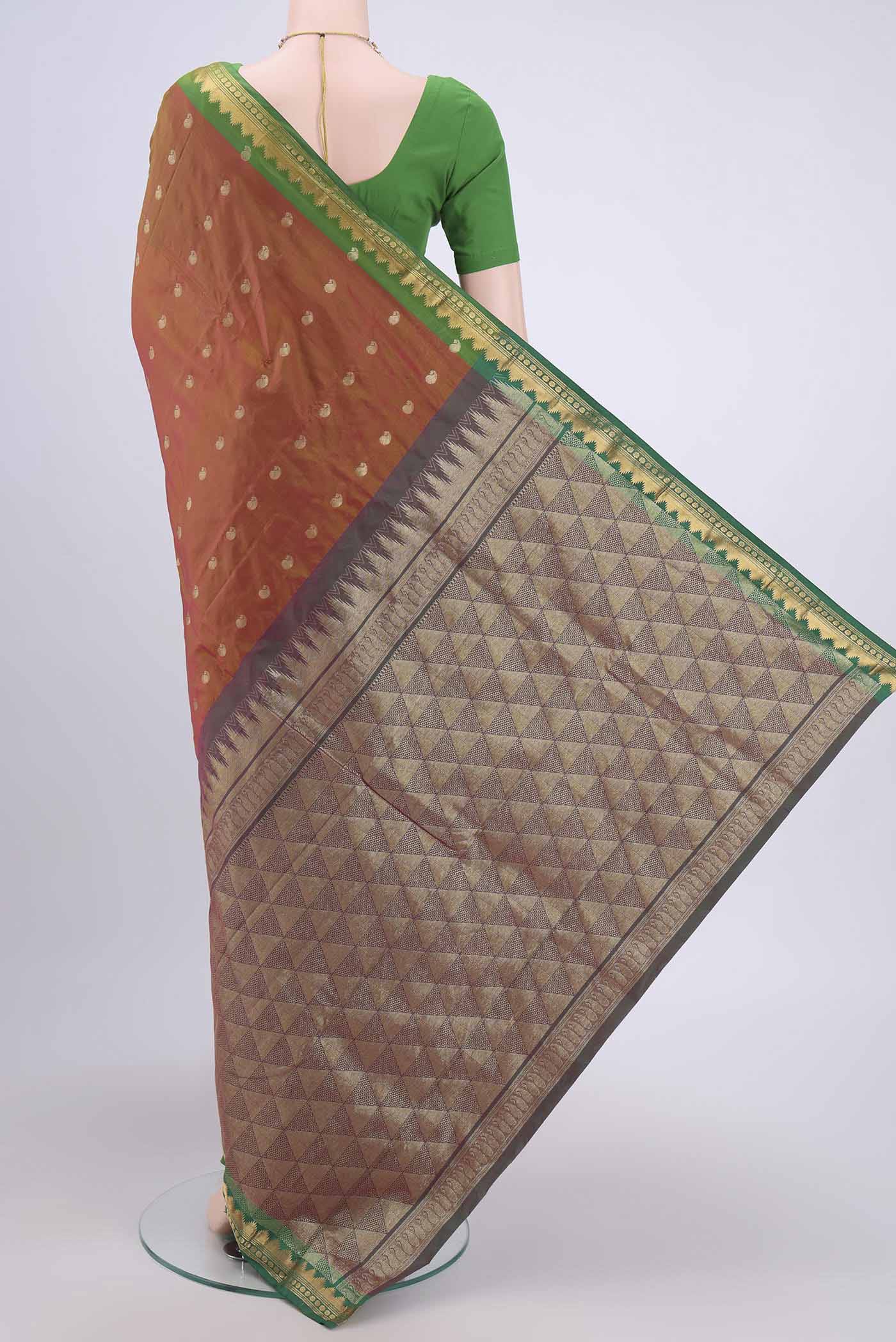 Rust Blended Bangalore Silk Saree - Image 3