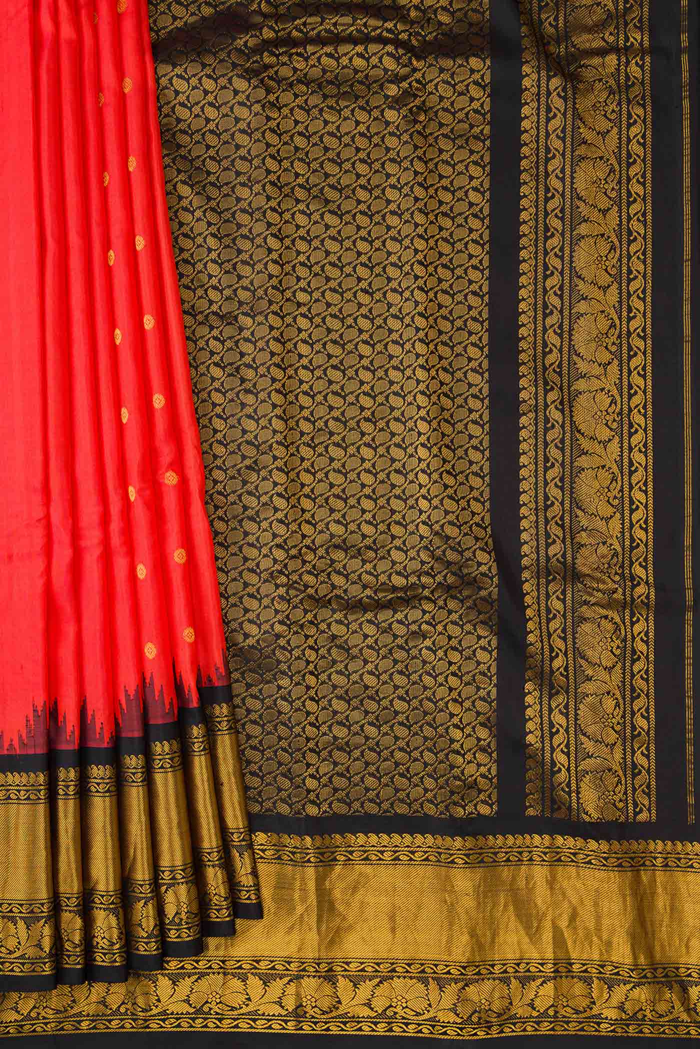Brick Orange Dual Tone Gadwal Silk Saree - Image 4