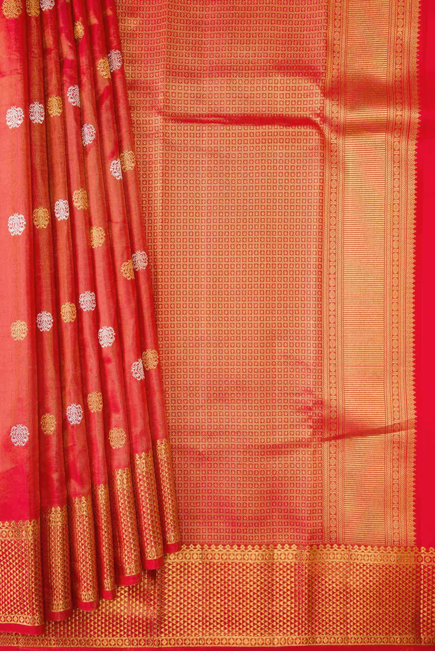 Brick Orange Dual Tone Kanjivaram Silk Saree - Image 4