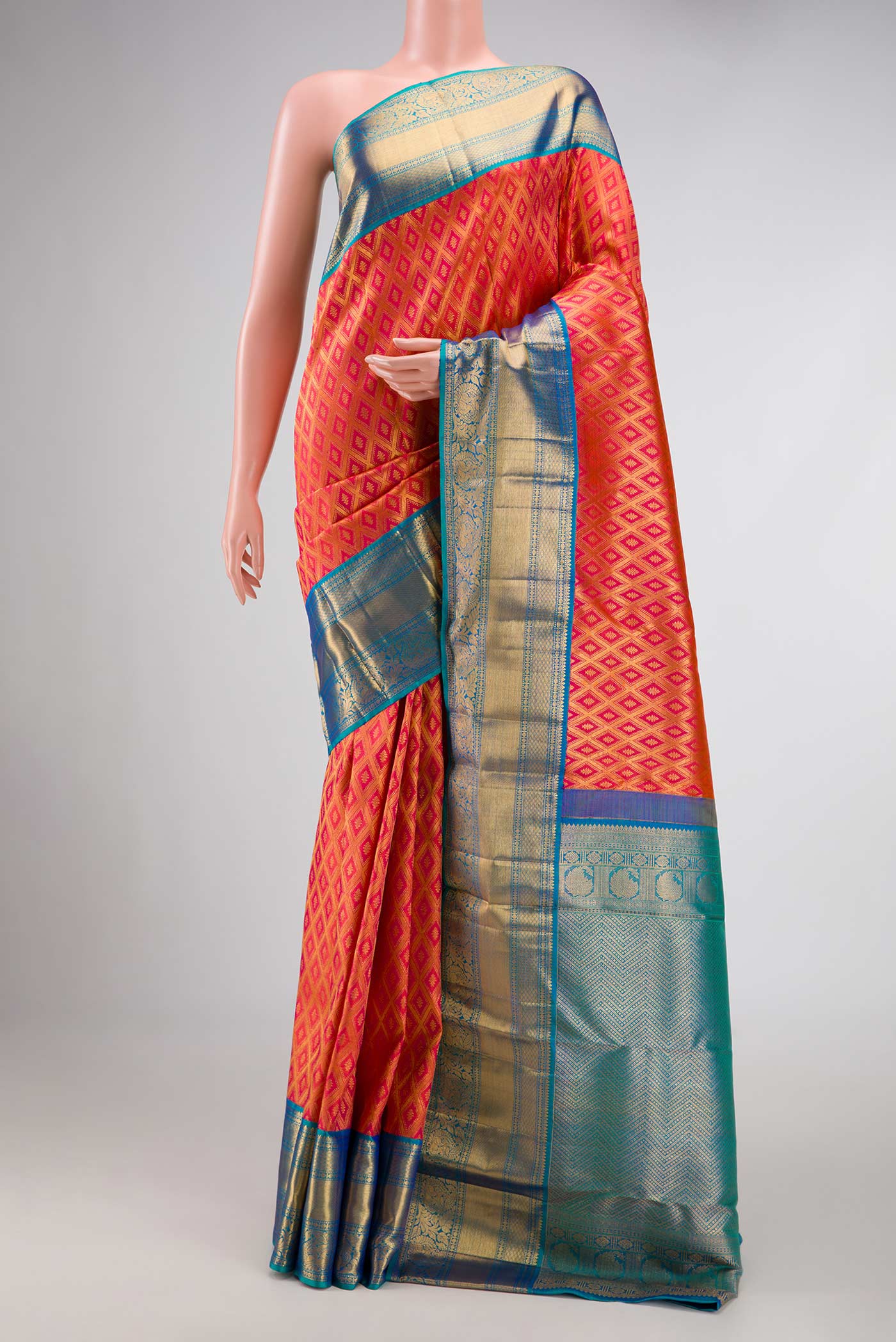 Brick Orange Dual Tone Kanchipuram Silk Saree