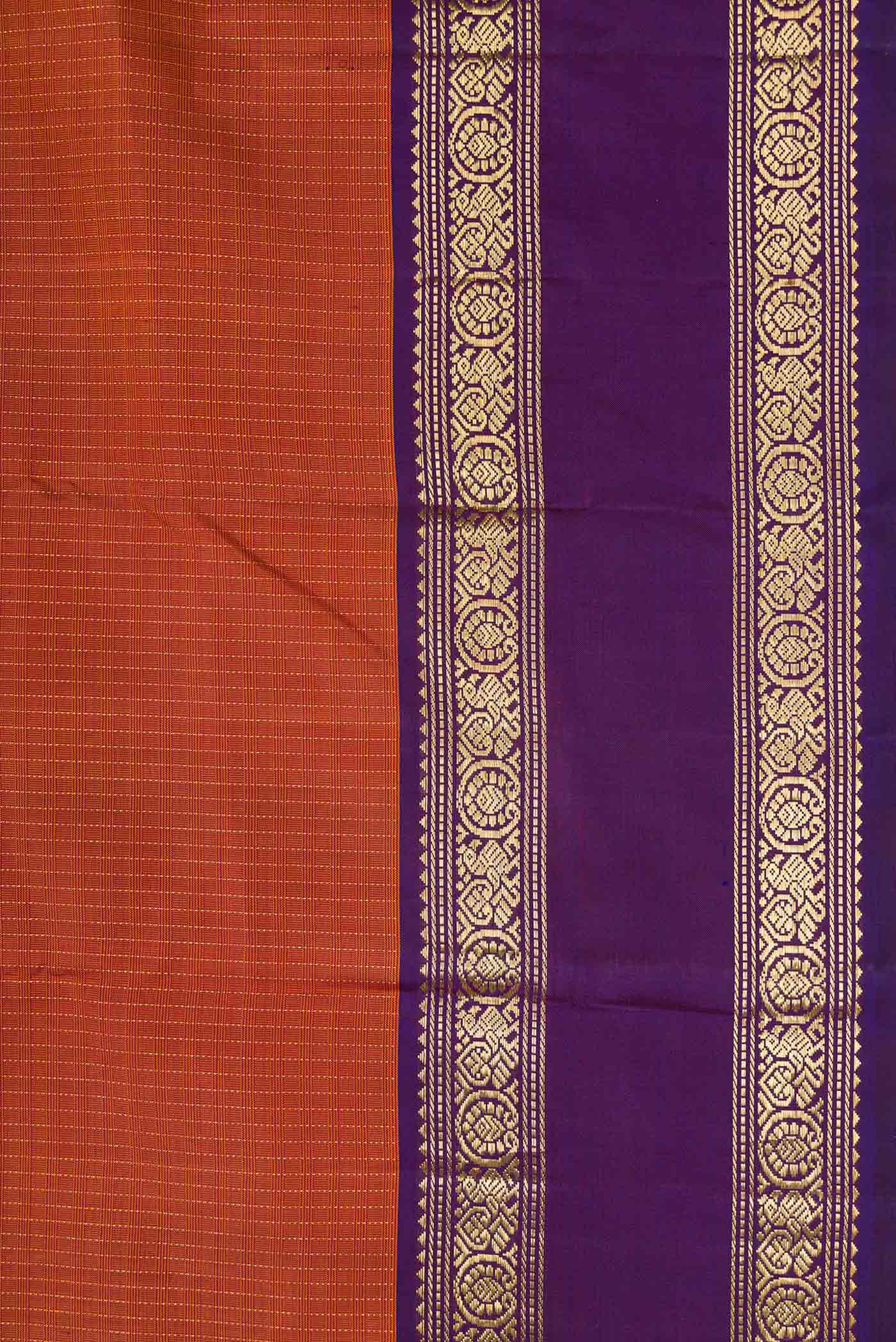 Brick Orange Dual Tone Kanjivaram Silk Saree - Image 3