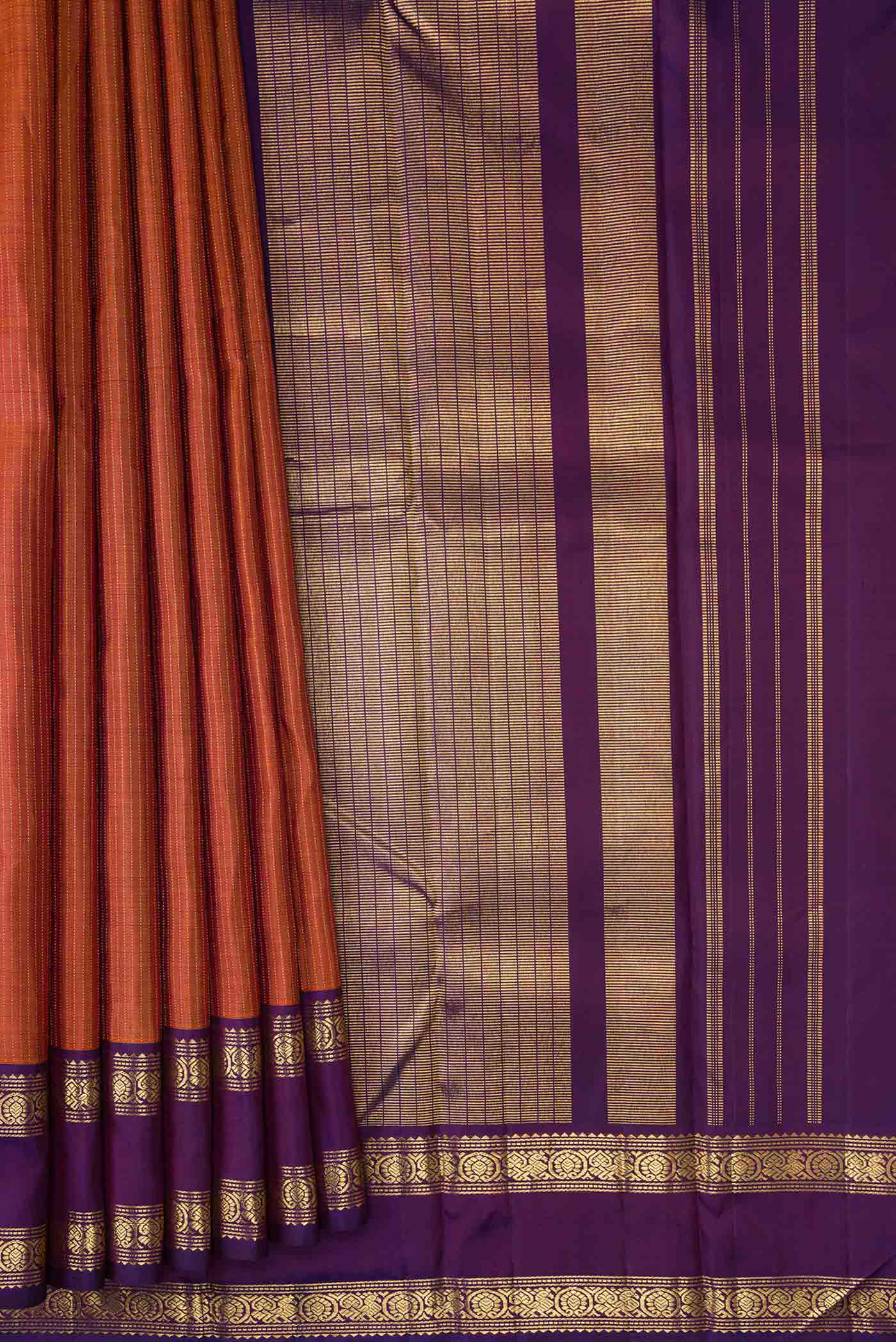 Brick Orange Dual Tone Kanjivaram Silk Saree - Image 4