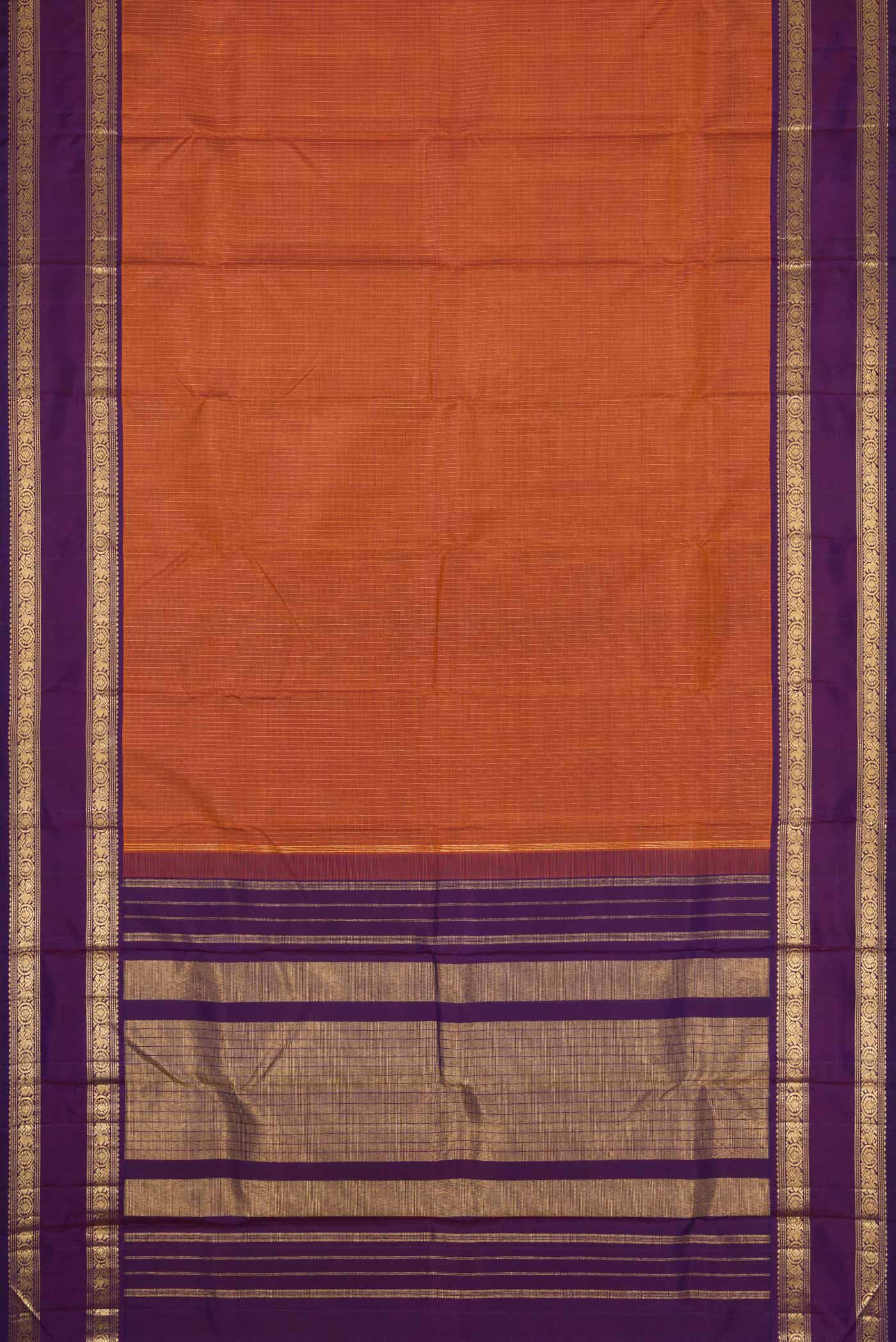 Brick Orange Dual Tone Kanjivaram Silk Saree - Image 6