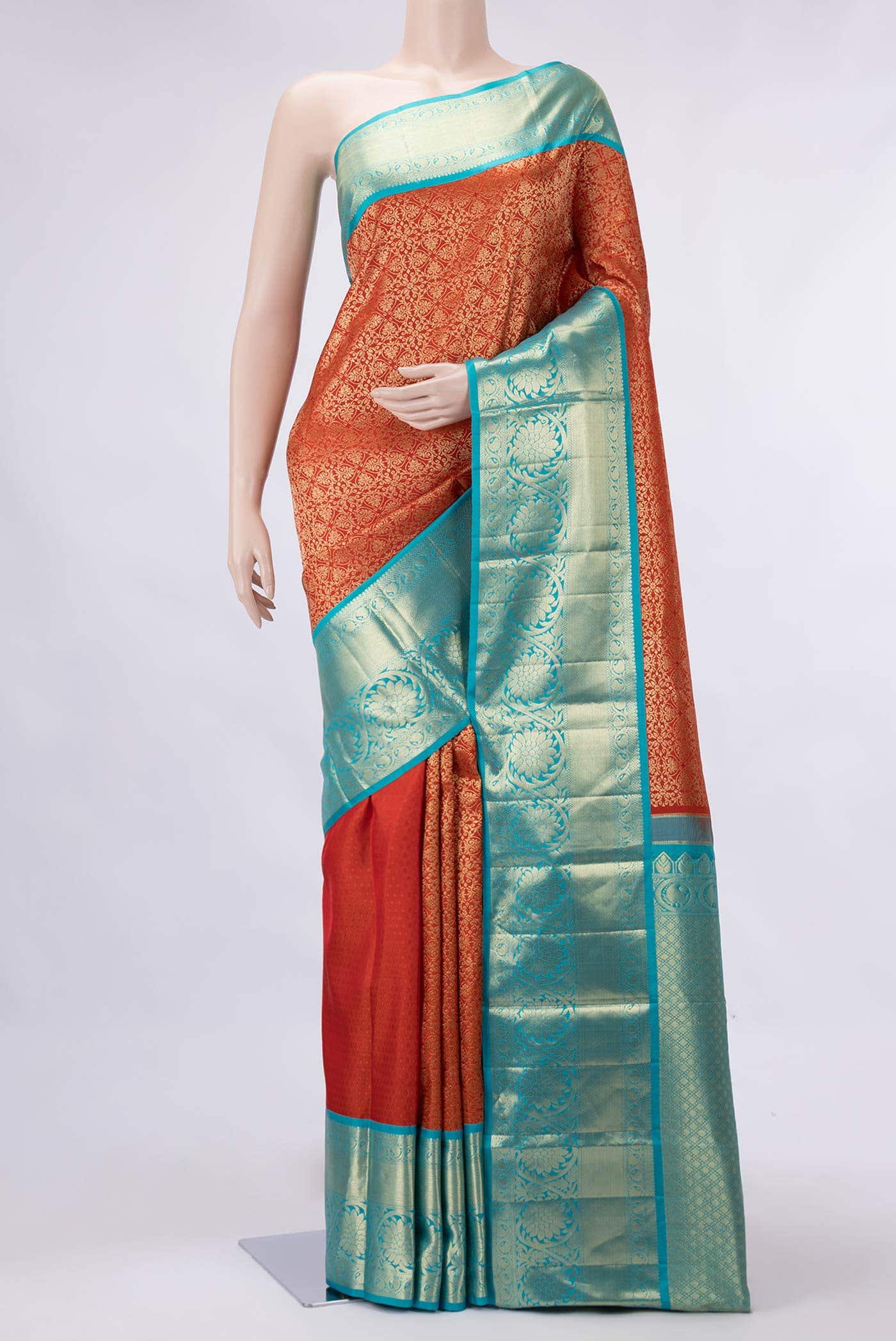 Brick Orange Dual Tone Kanjivaram Silk Saree