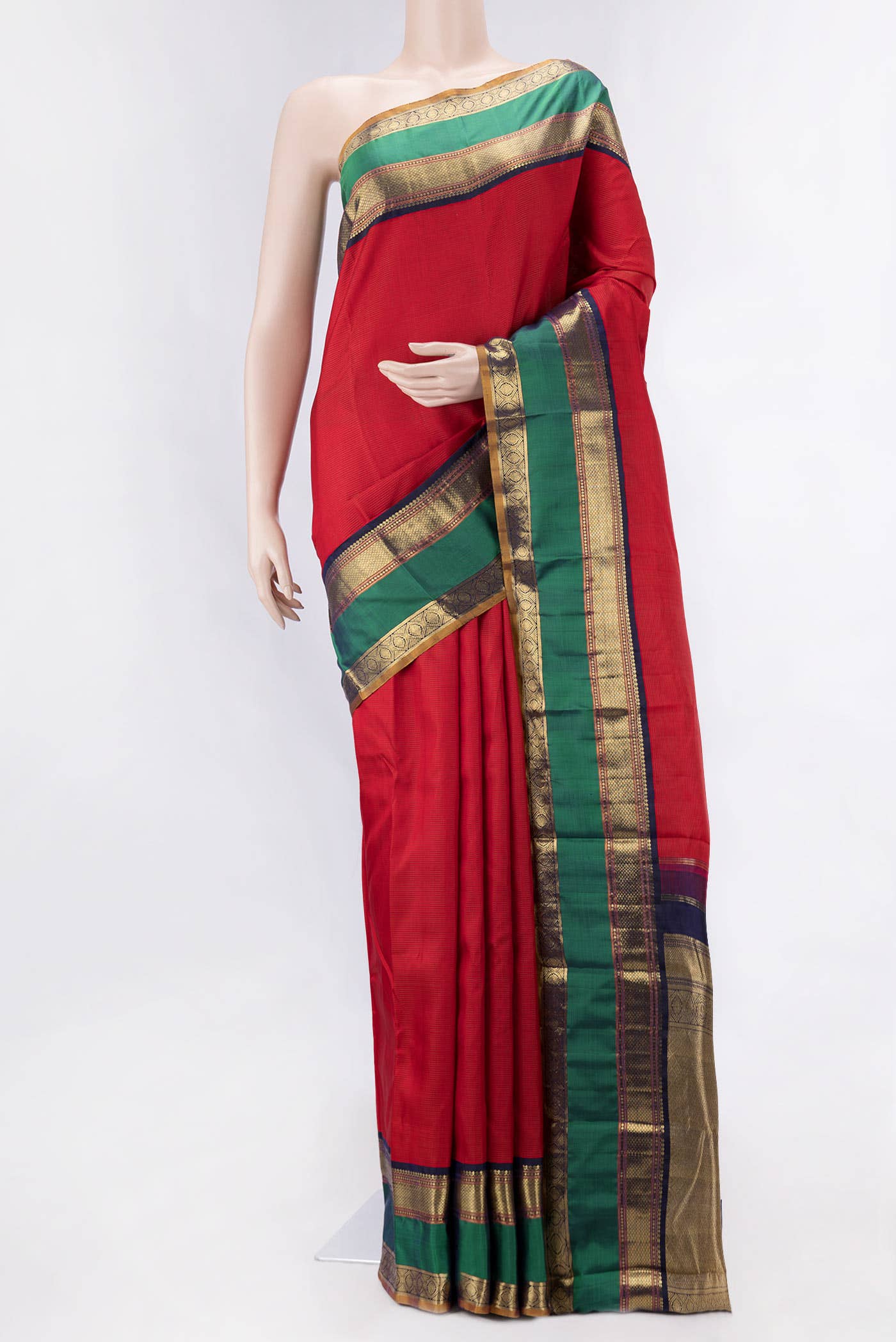 Pure Silk Pure Zari Brick Orange Dual Tone Kanjivaram Saree