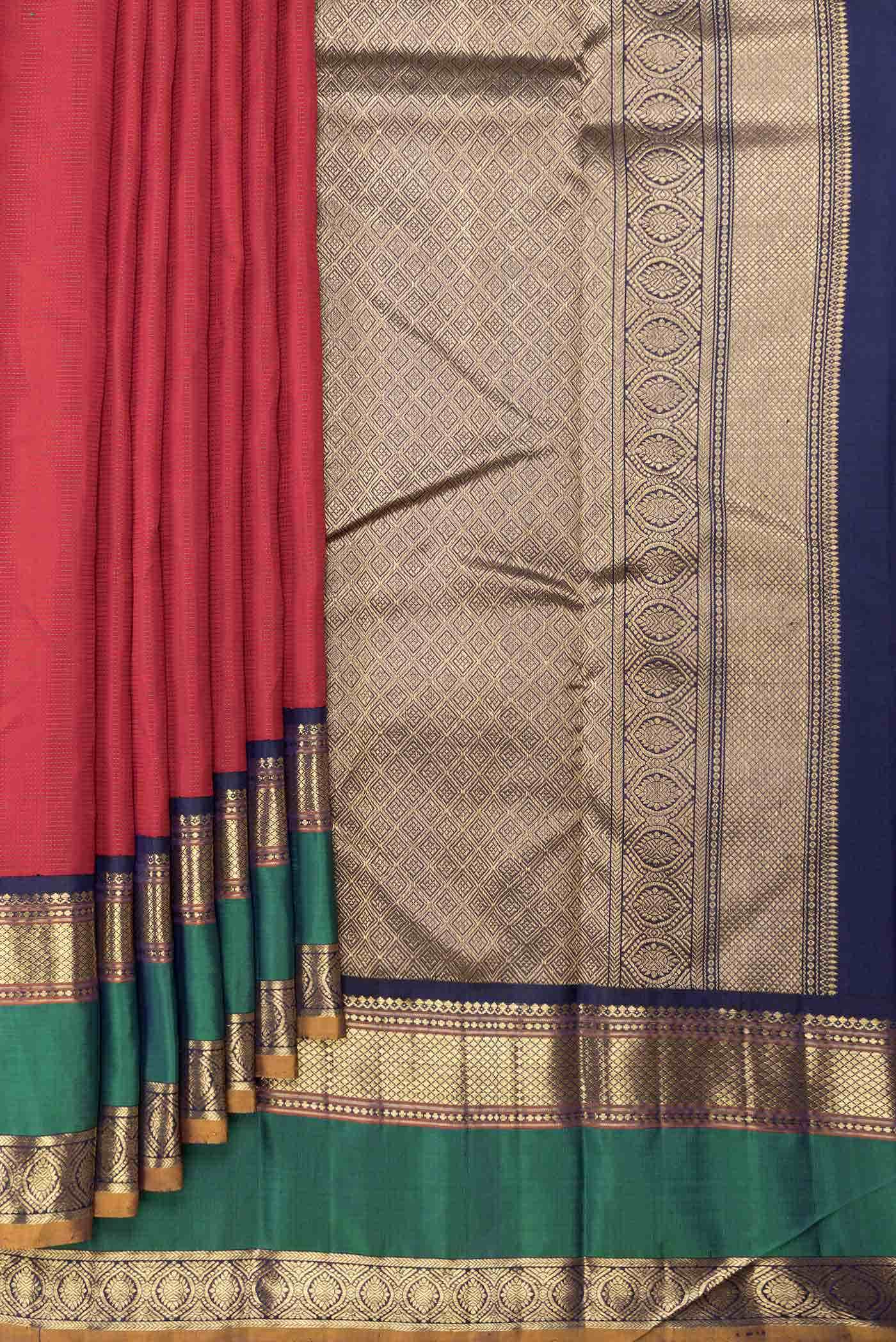 Pure Silk Pure Zari Brick Orange Dual Tone Kanjivaram Saree - Image 2