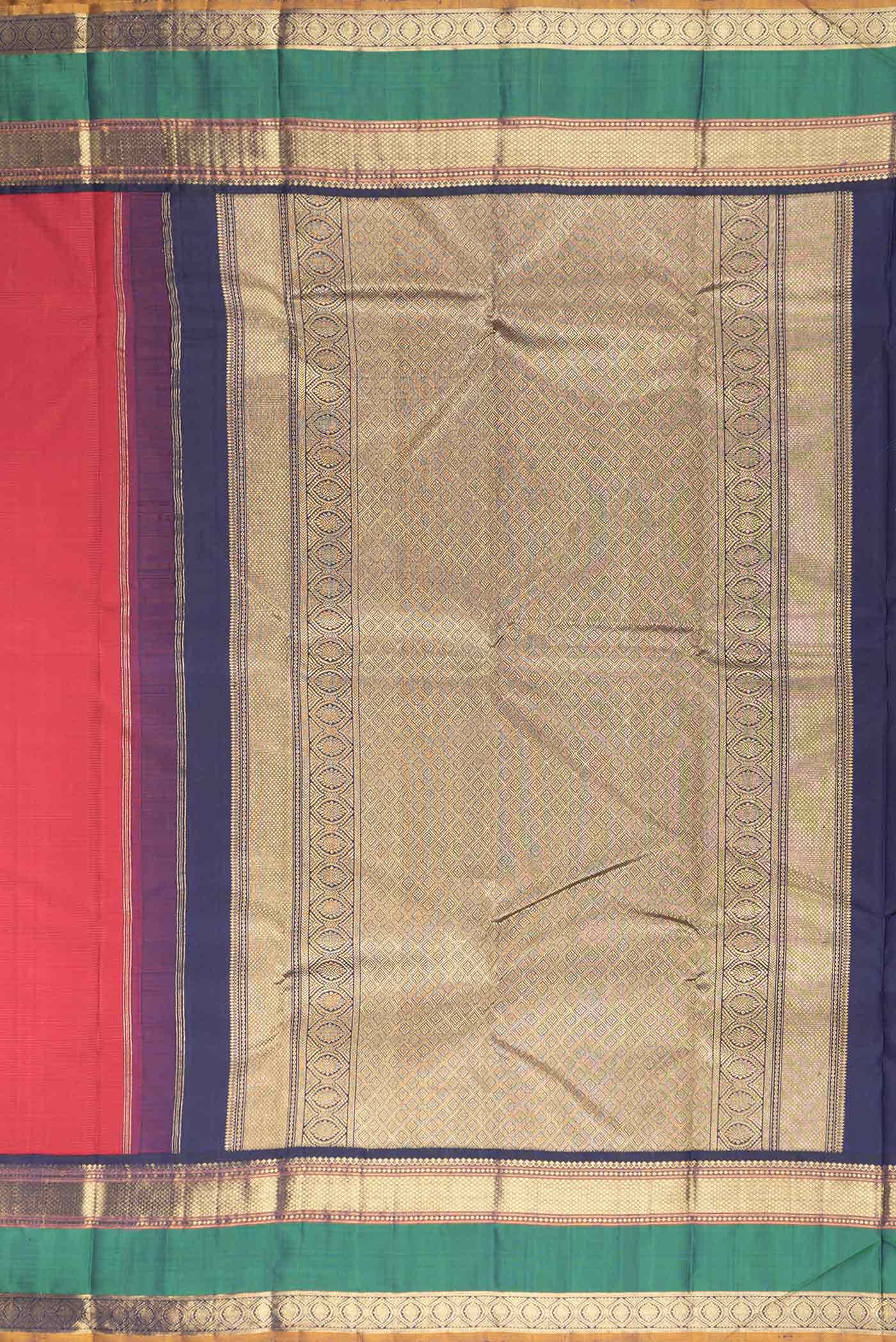 Pure Silk Pure Zari Brick Orange Dual Tone Kanjivaram Saree - Image 5