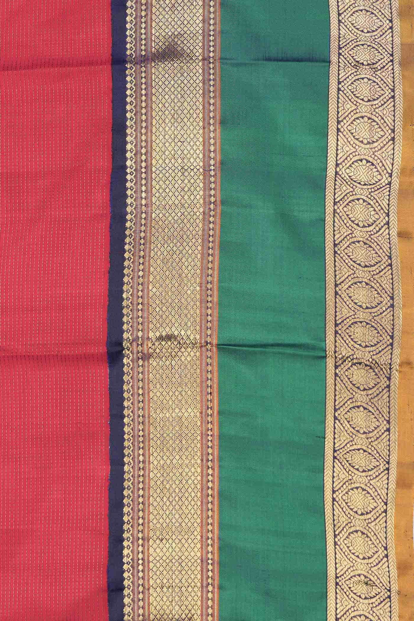 Pure Silk Pure Zari Brick Orange Dual Tone Kanjivaram Saree - Image 6
