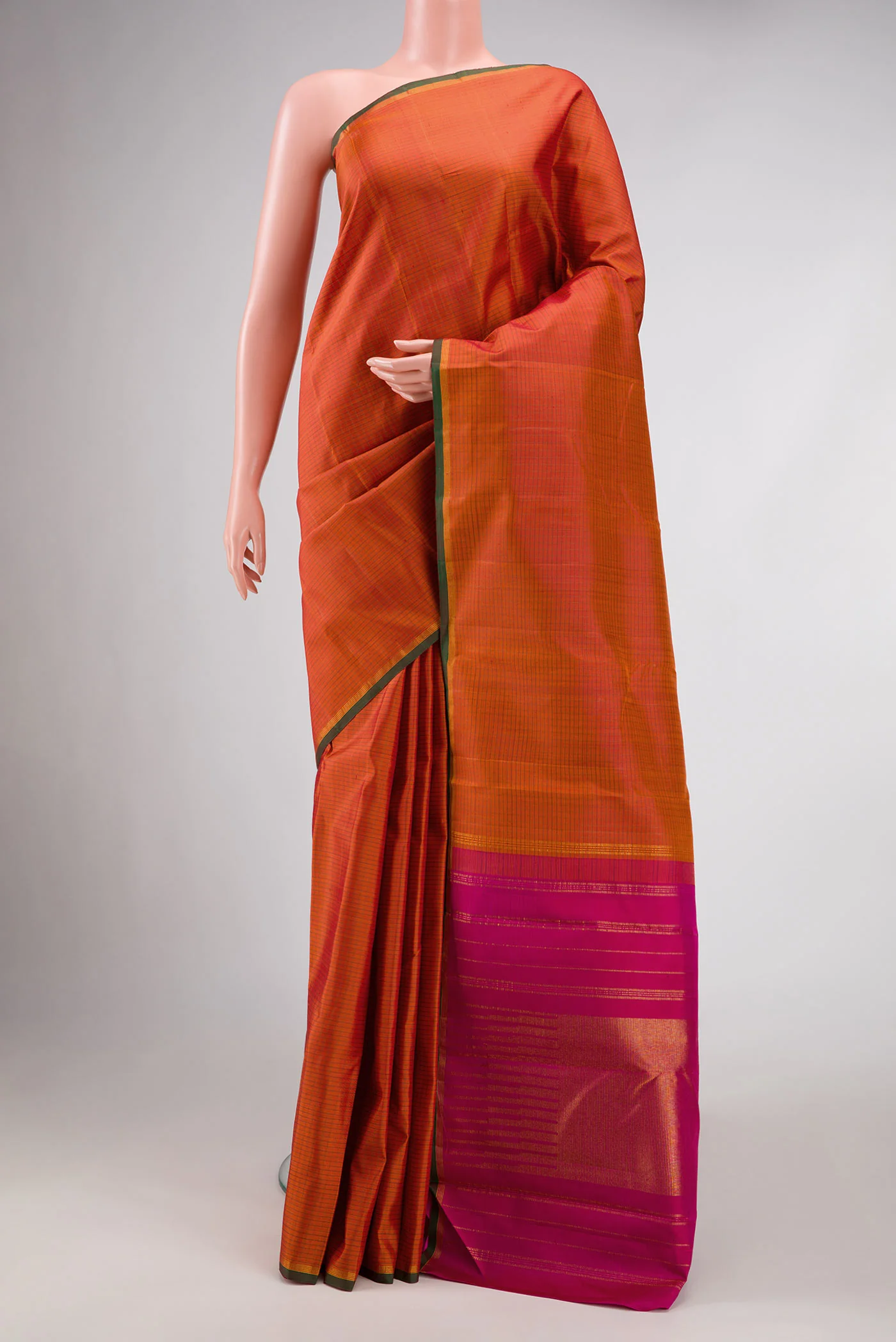 Brick Orange Dual Tone Kanjivaram Silk Saree
