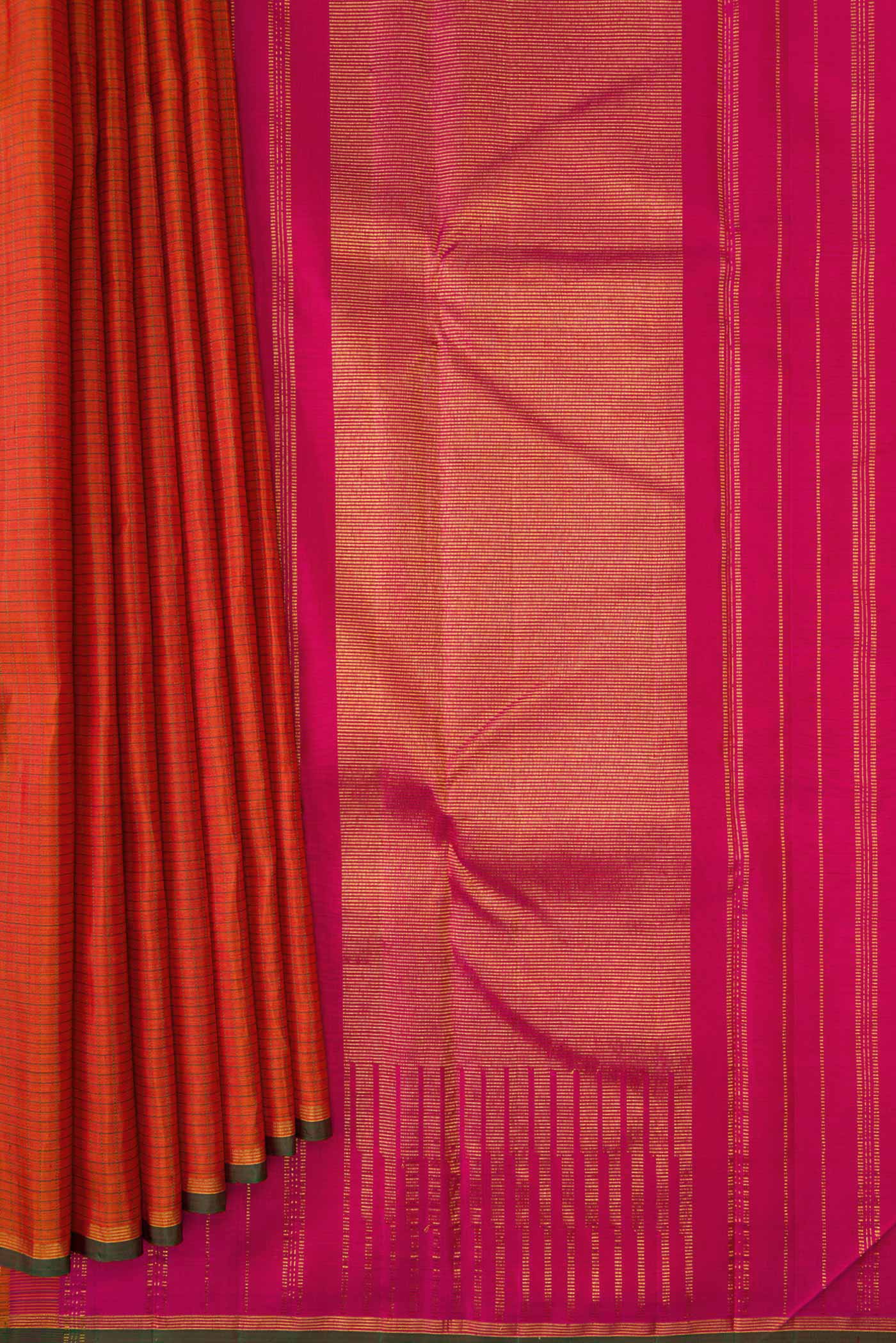Brick Orange Dual Tone Kanjivaram Silk Saree - Image 4