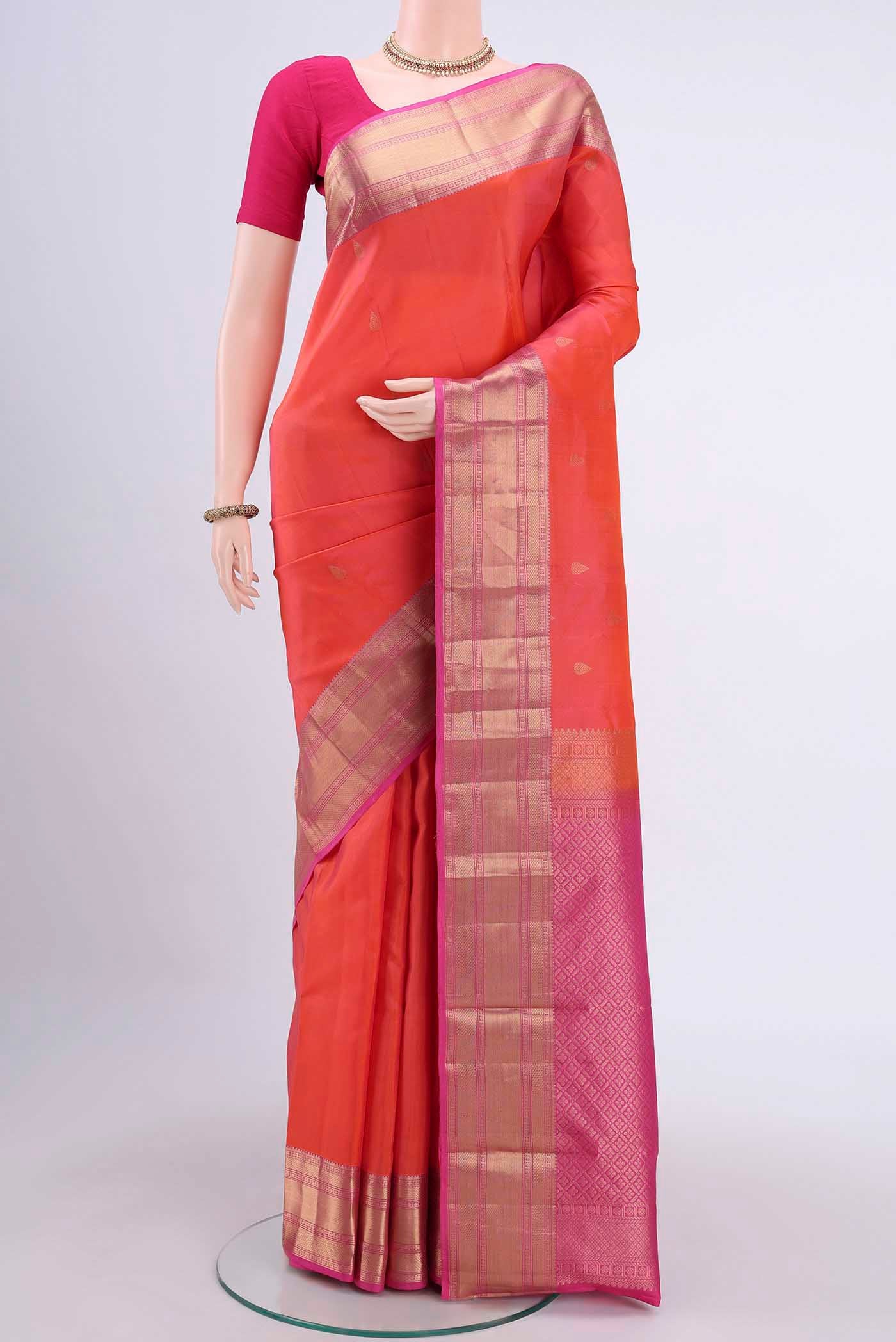 Orange with Pink Color Kanchipuram Silk Saree