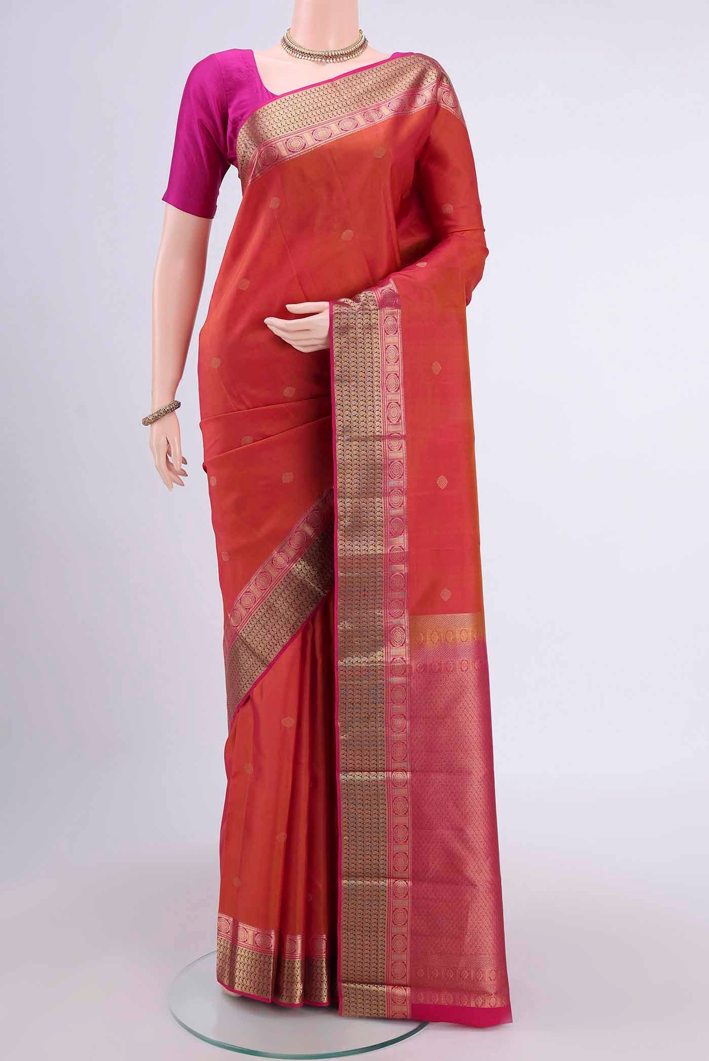Brick Orange Dual Tone Kanchipuram Silk Saree