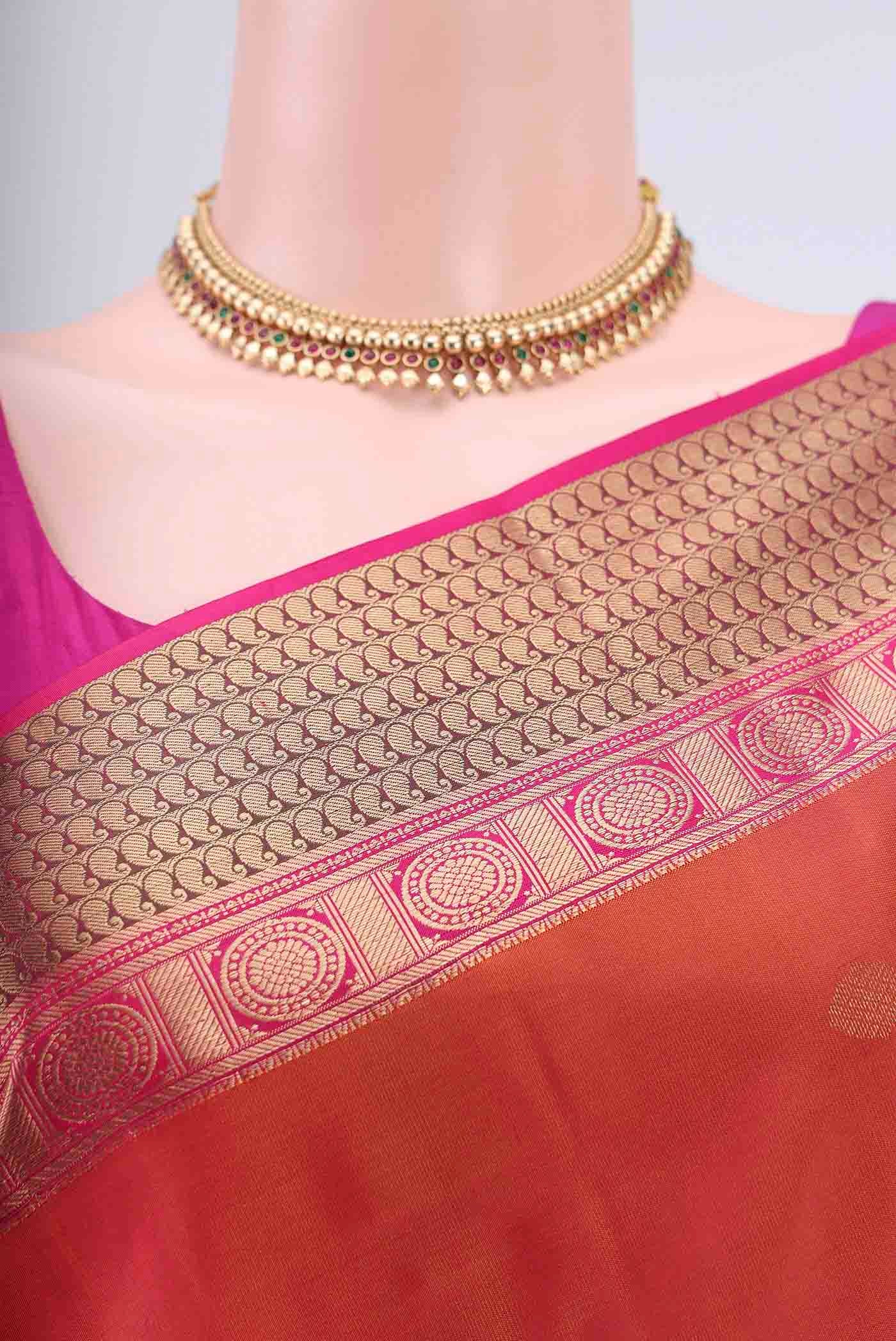Brick Orange Dual Tone Kanchipuram Silk Saree - Image 2