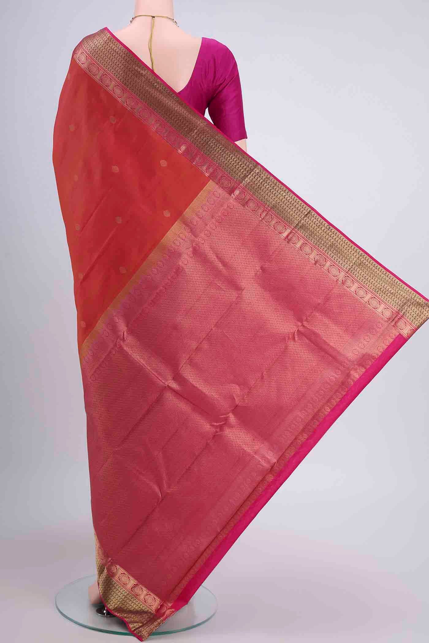 Brick Orange Dual Tone Kanchipuram Silk Saree - Image 3