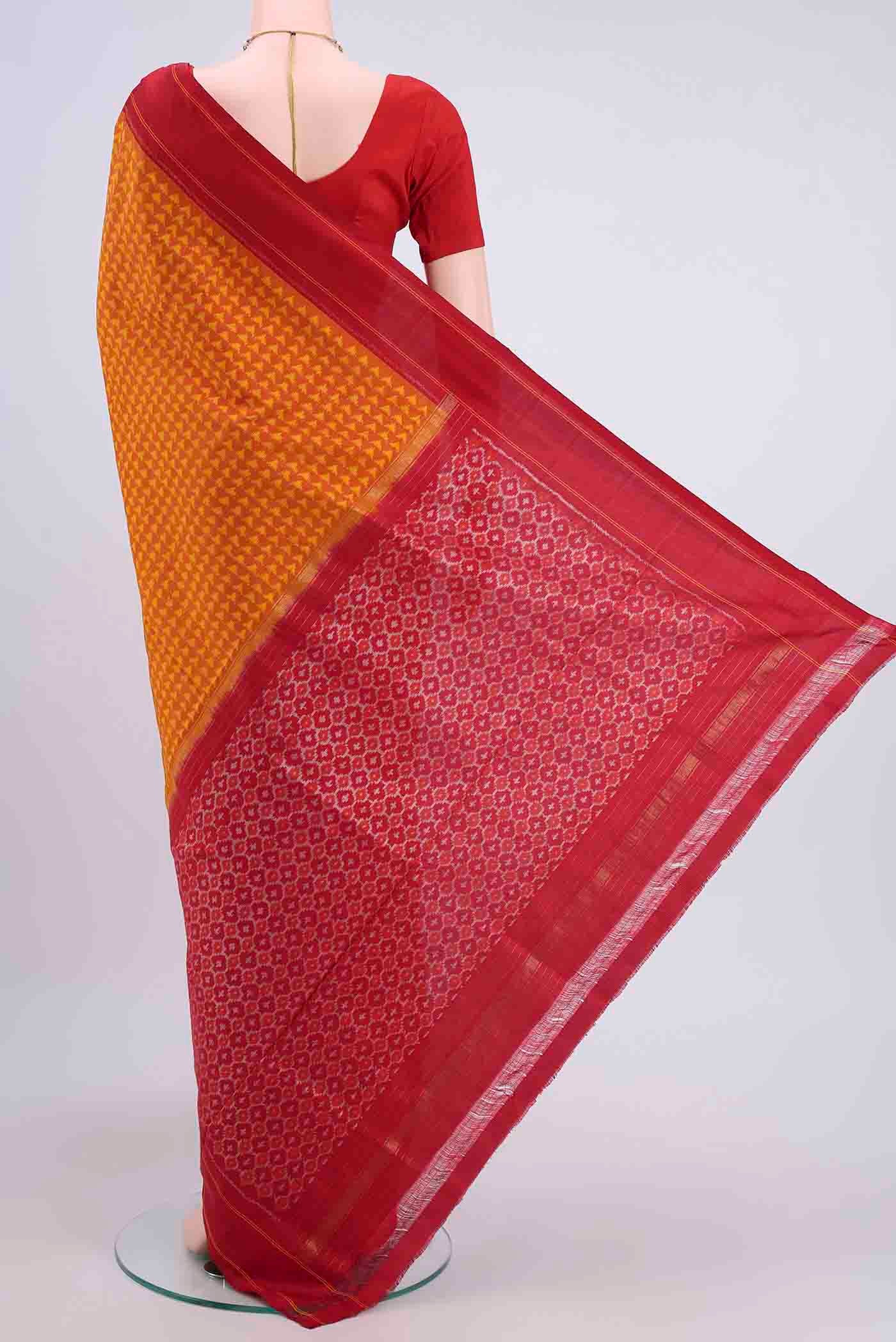 Orange Pochampally Silk Saree - Image 3