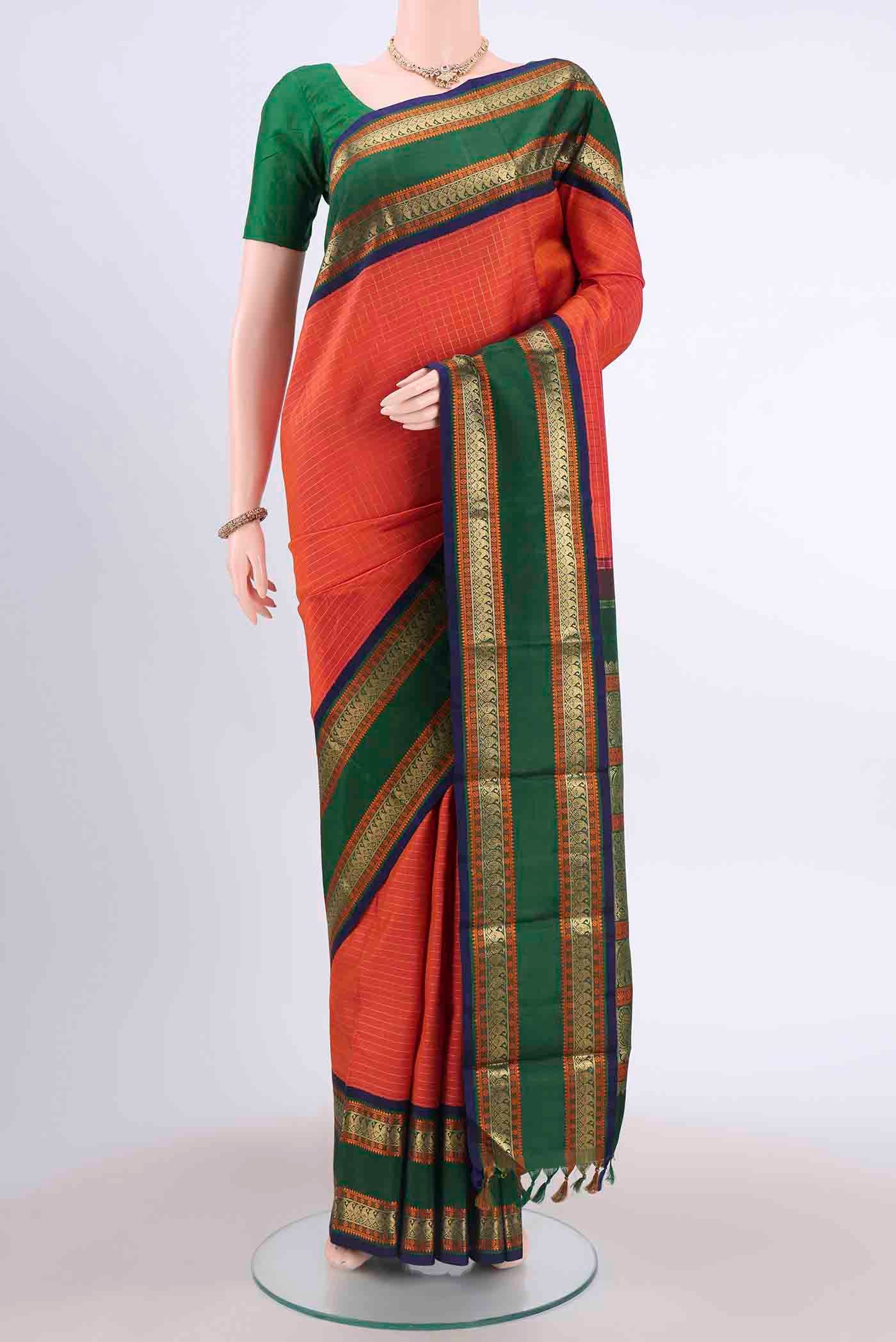 Brick Orange Kanjivaram Silk Saree