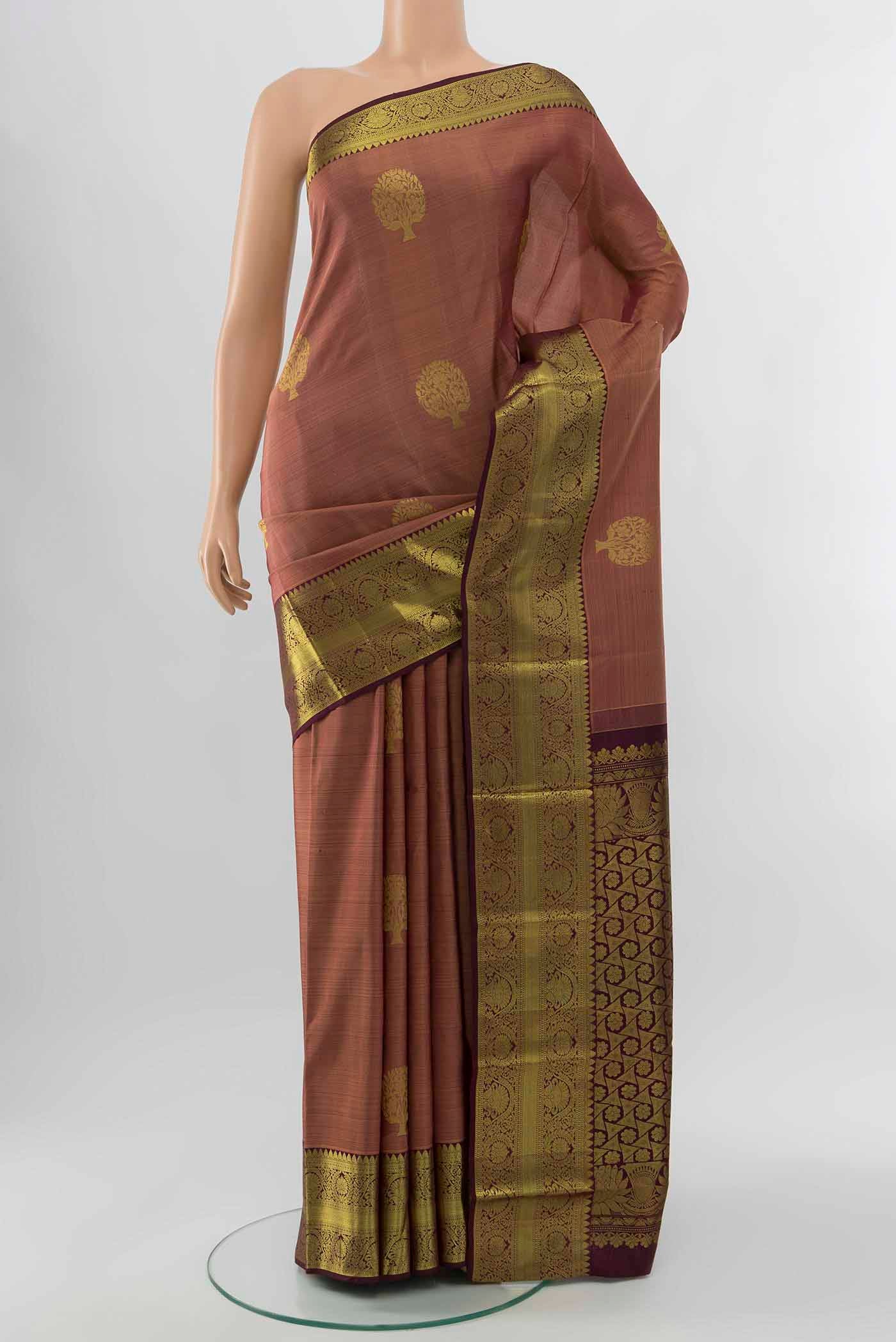 Brick Orange Kanchipuram Silk Saree