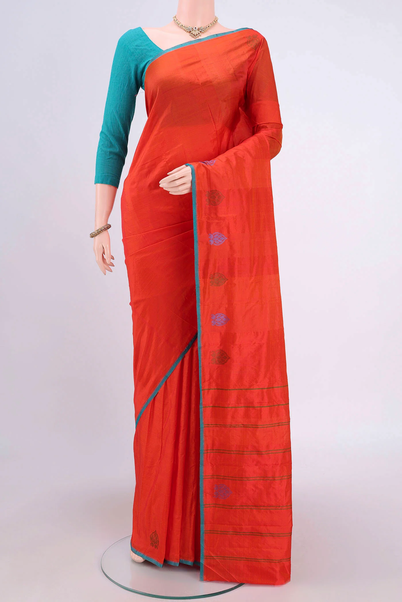 Brick Orange Kanchipuram Silk Saree