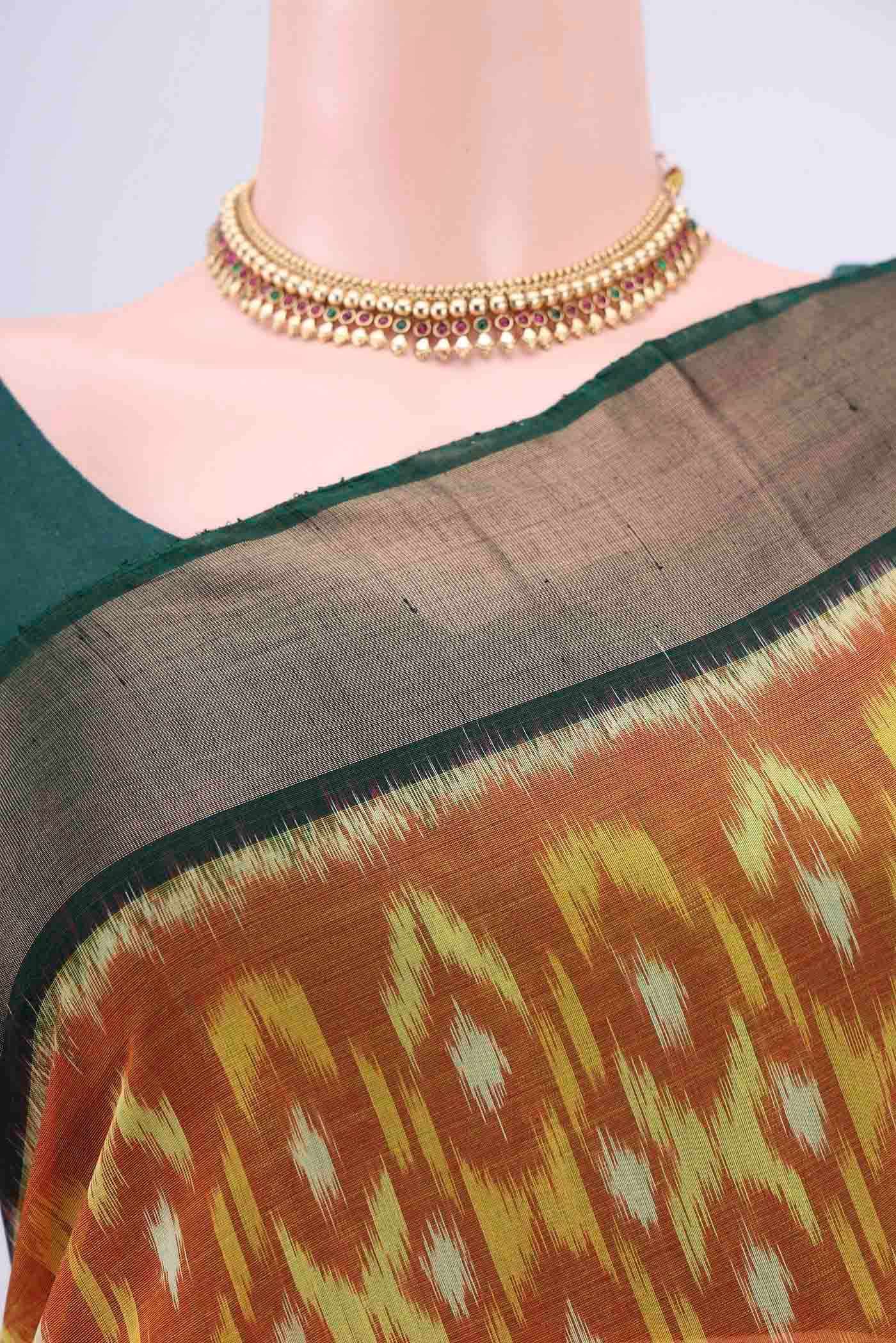 Brick Orange Kora Cotton Saree - Image 2