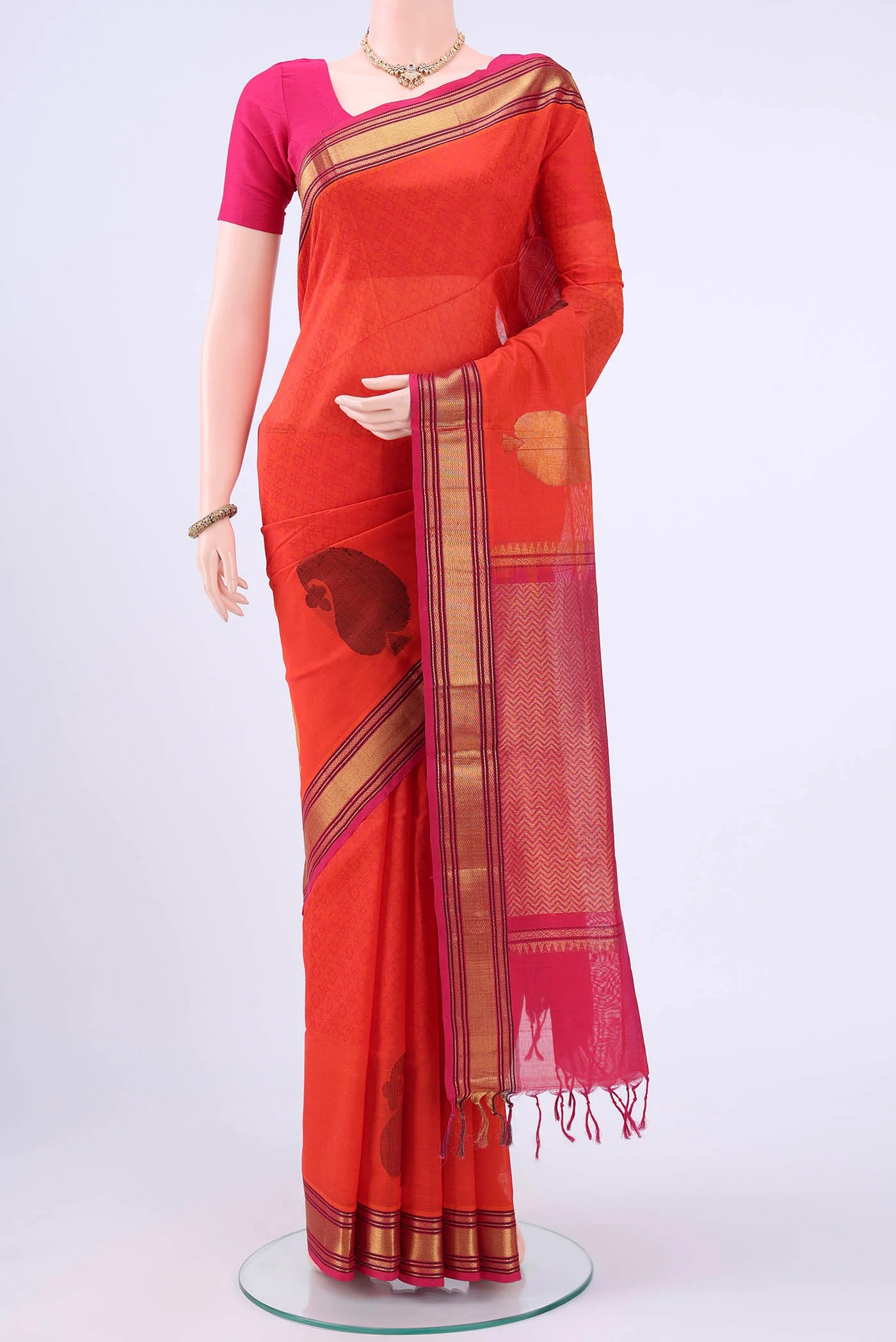 Brick Orange Silk Cotton Saree