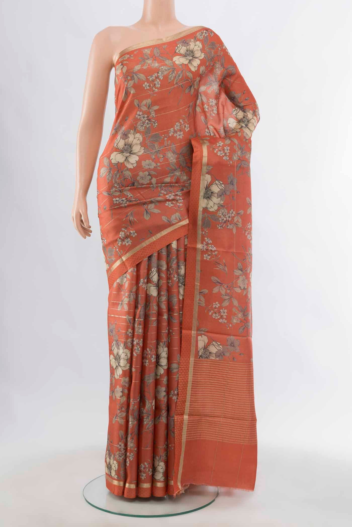 Brick Orange Tussar Silk Saree