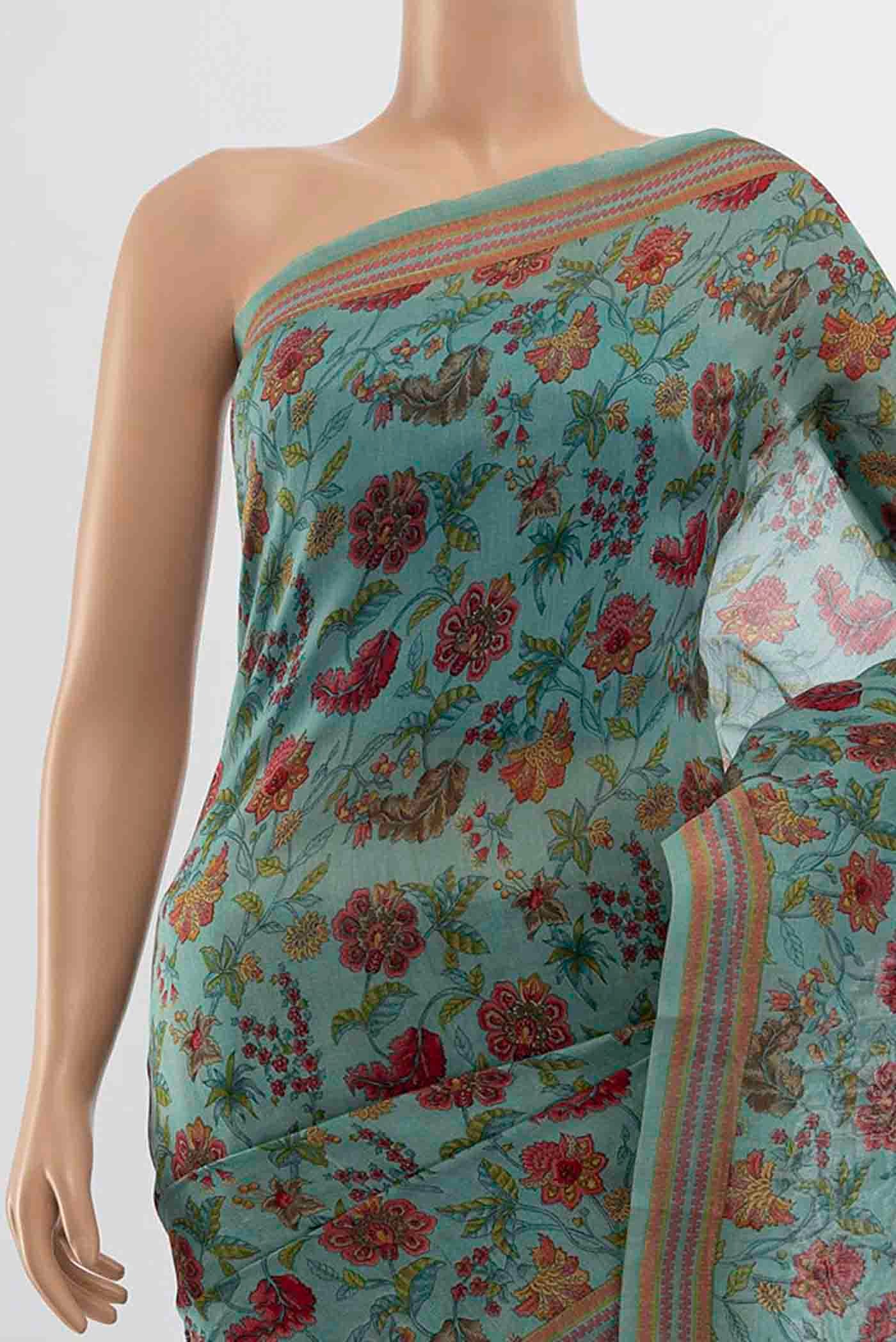 Blue Chanderi Silk Cotton Saree - Image 2