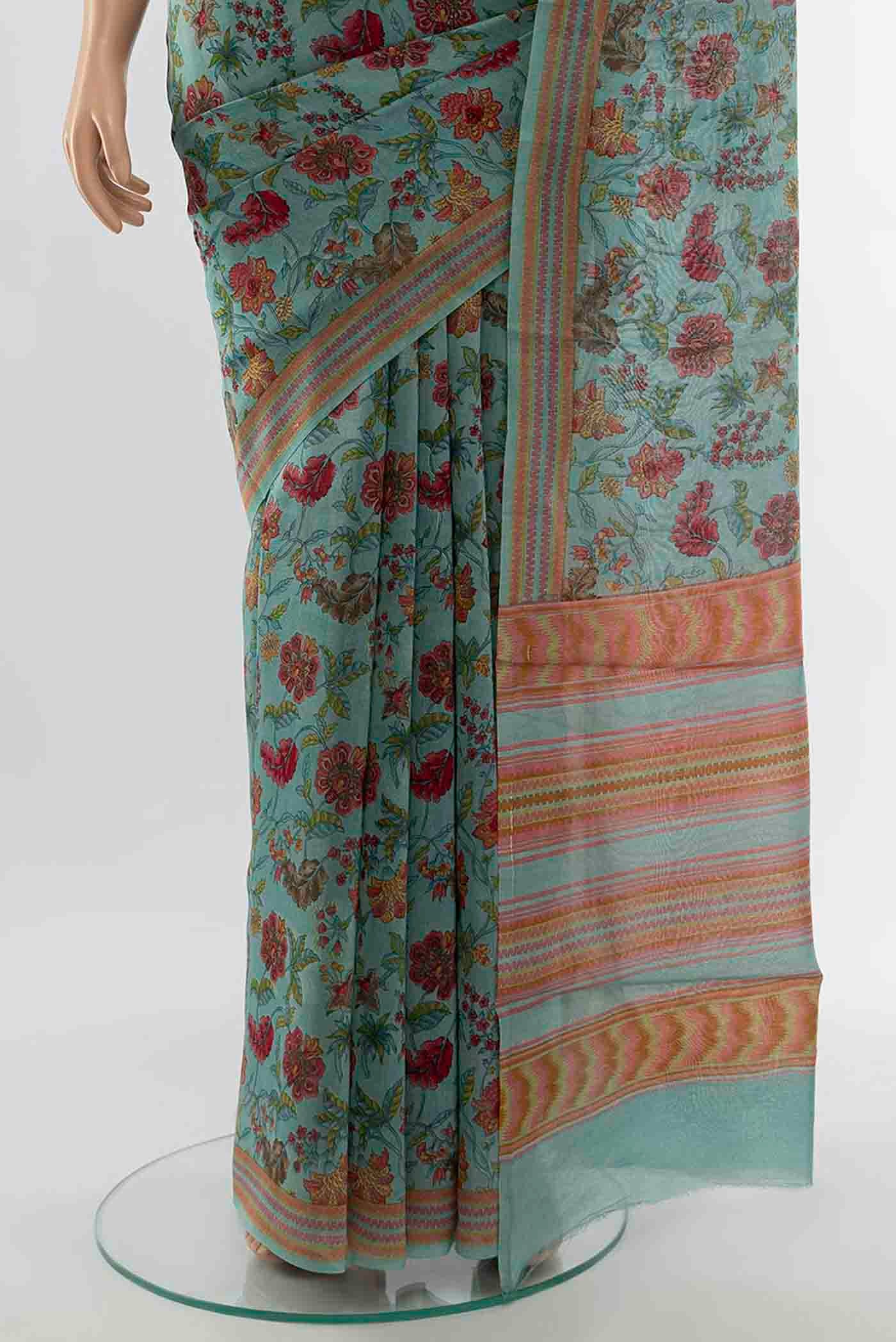 Blue Chanderi Silk Cotton Saree - Image 3