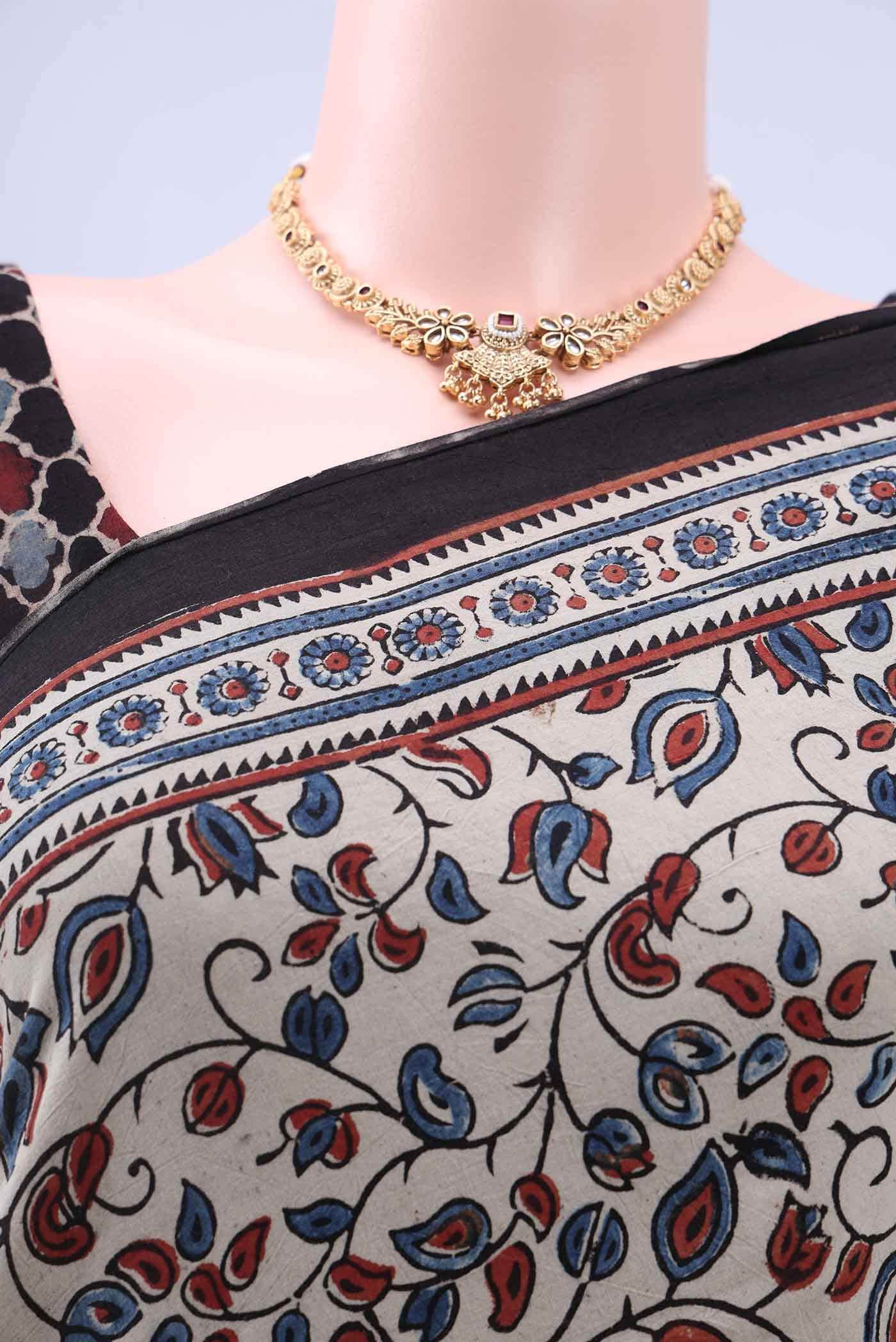 Bronze Printed Cotton Saree - Image 3