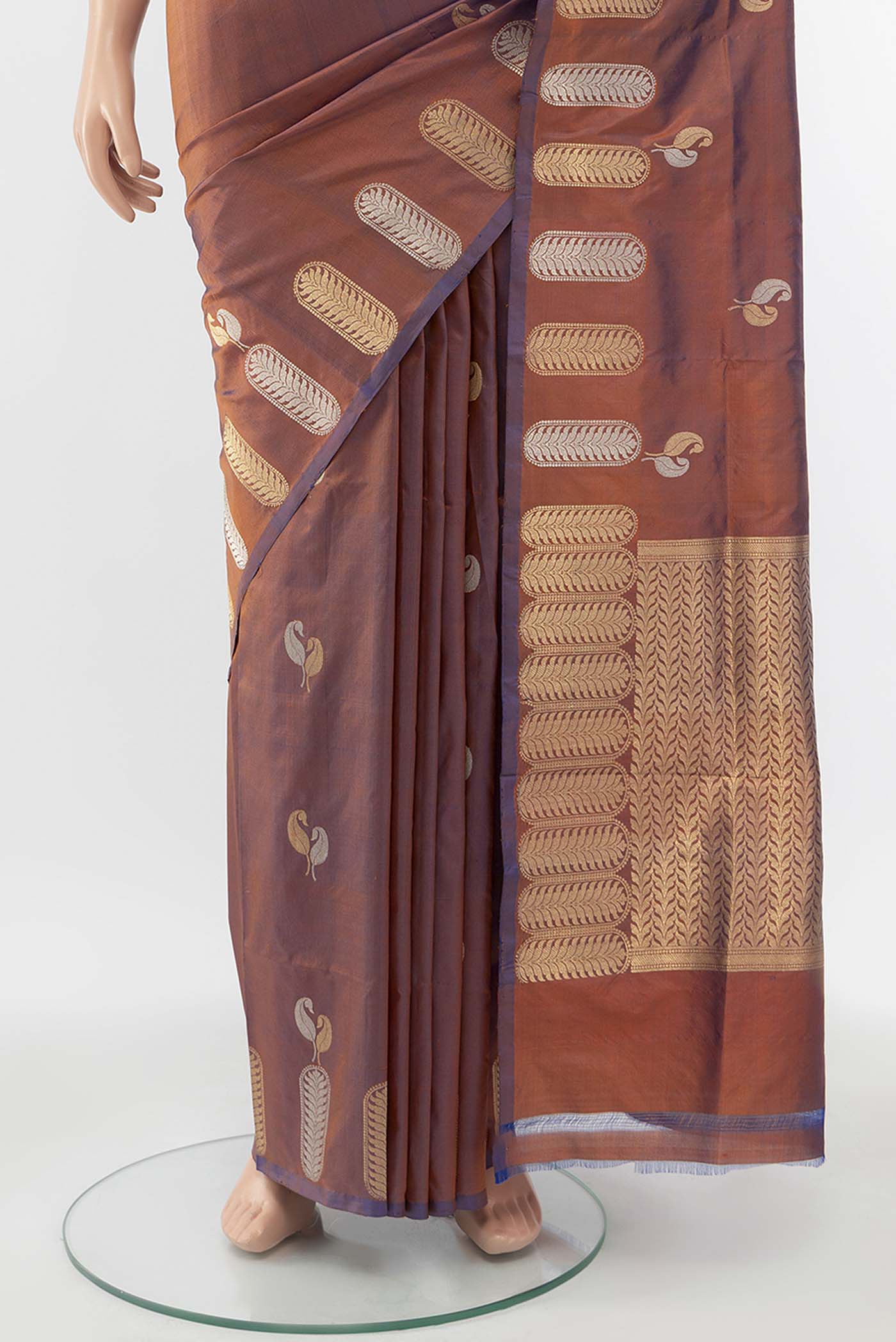 Brown Banarasi Katan Silk Saree - Image 3