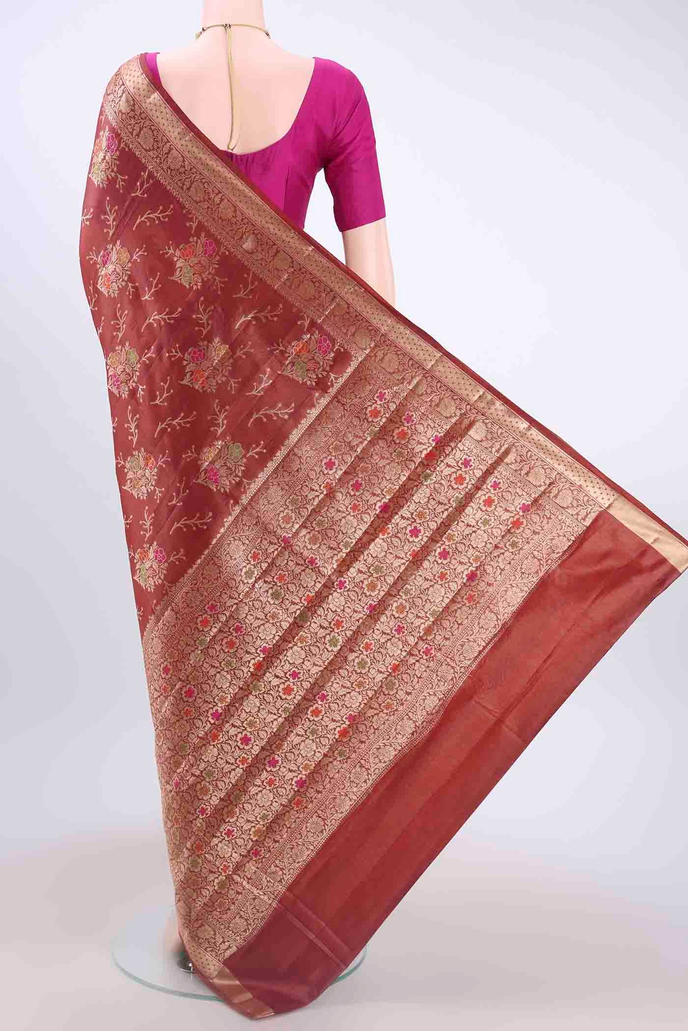 Brown Banarasi Raw Silk Saree - Image 3