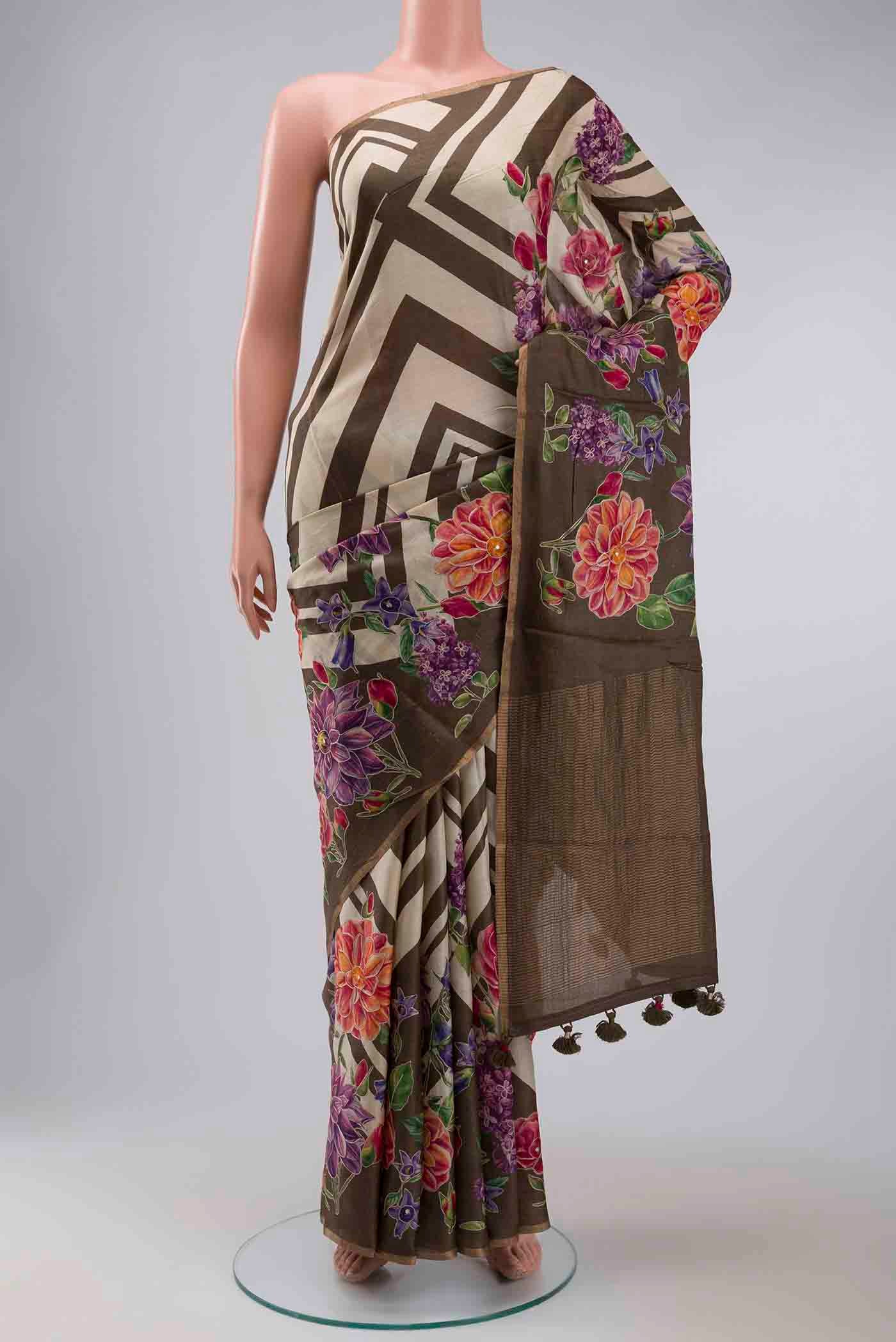 Brown Bhagalpuri Tussar Silk Saree