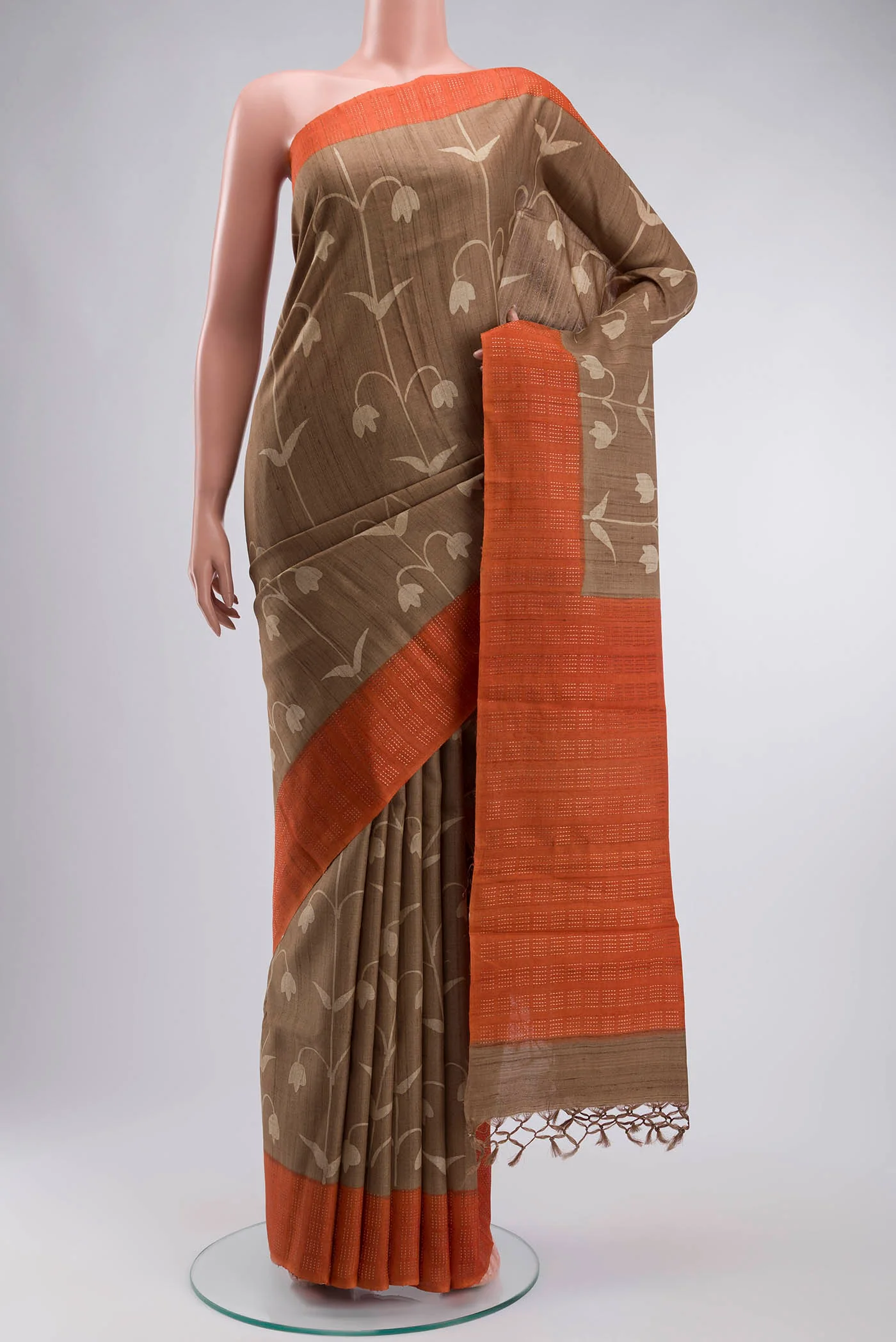 Brown Bhagalpuri Tussar Silk Saree