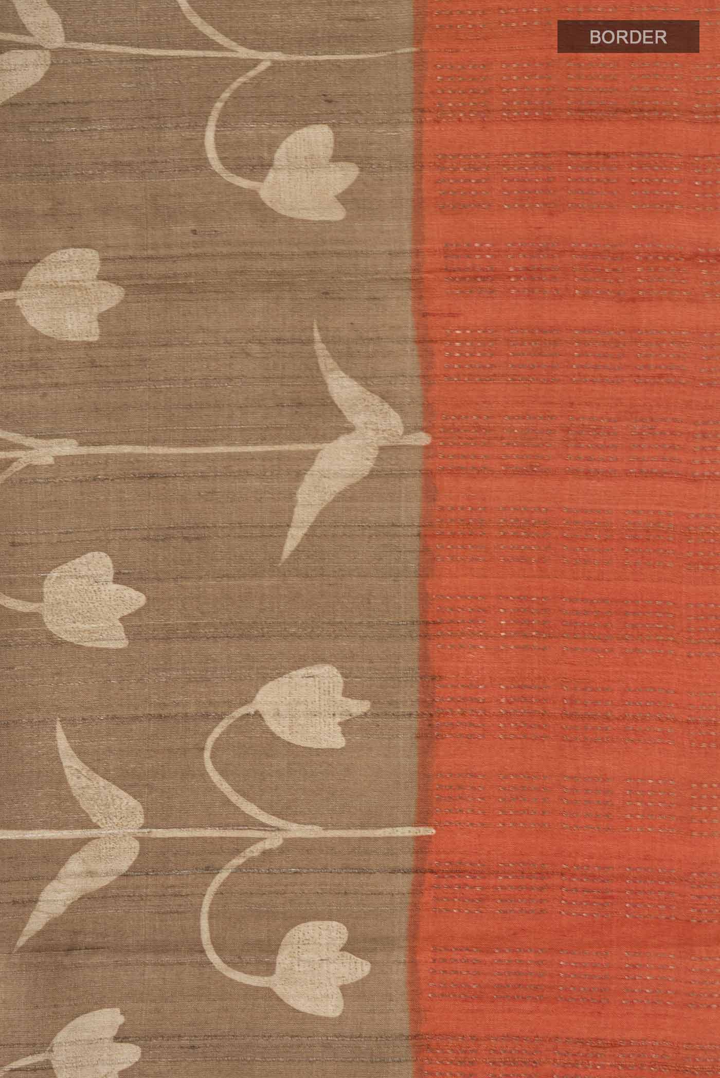 Brown Bhagalpuri Tussar Silk Saree - Image 3