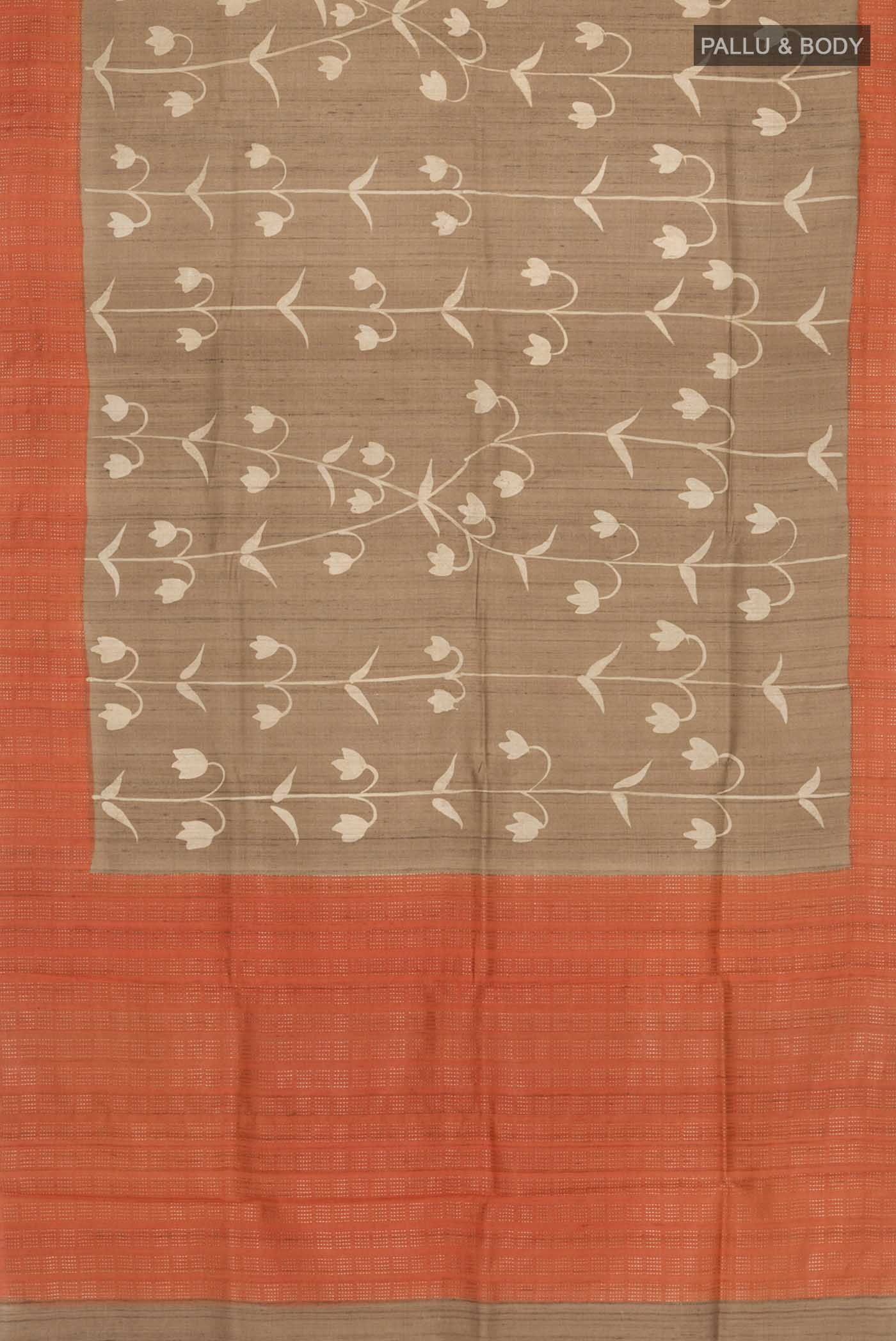 Brown Bhagalpuri Tussar Silk Saree - Image 5