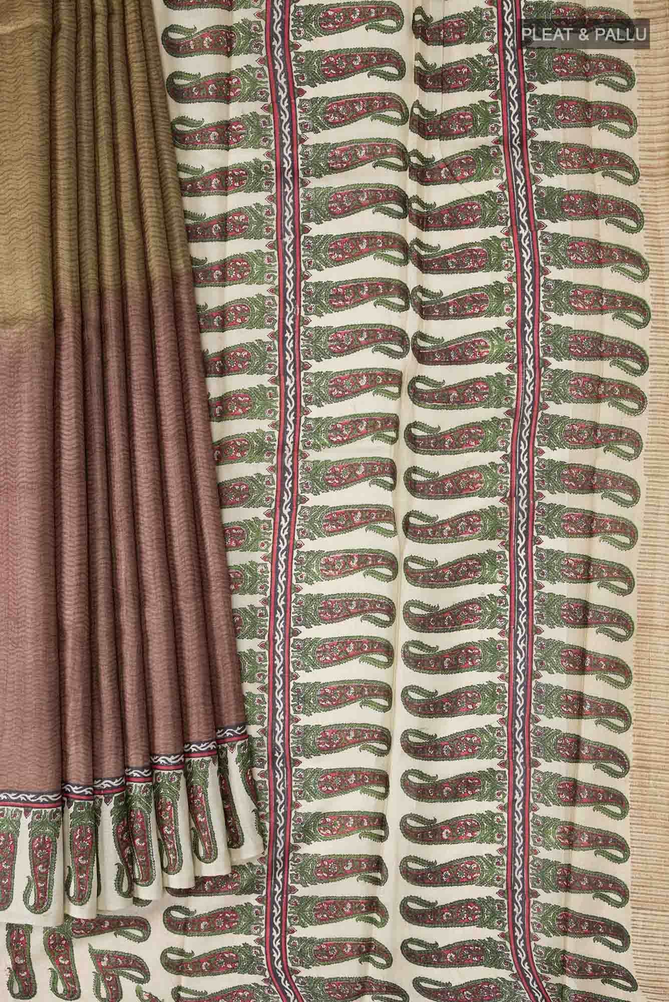Brown Bhagalpuri Tussar Silk Saree - Image 3