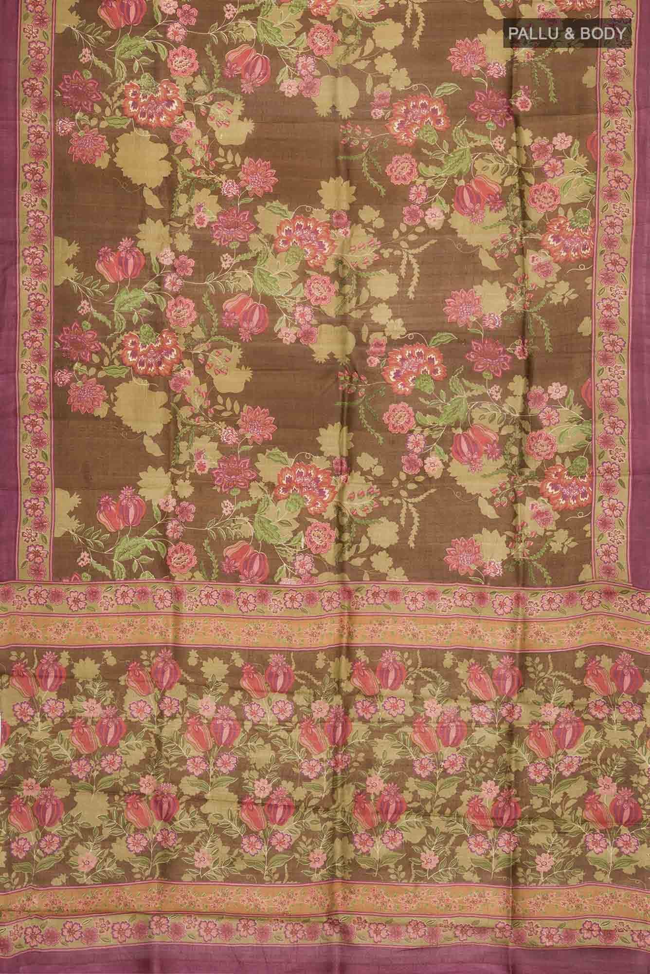 Brown Bhagalpuri Tussar Silk Saree - Image 3