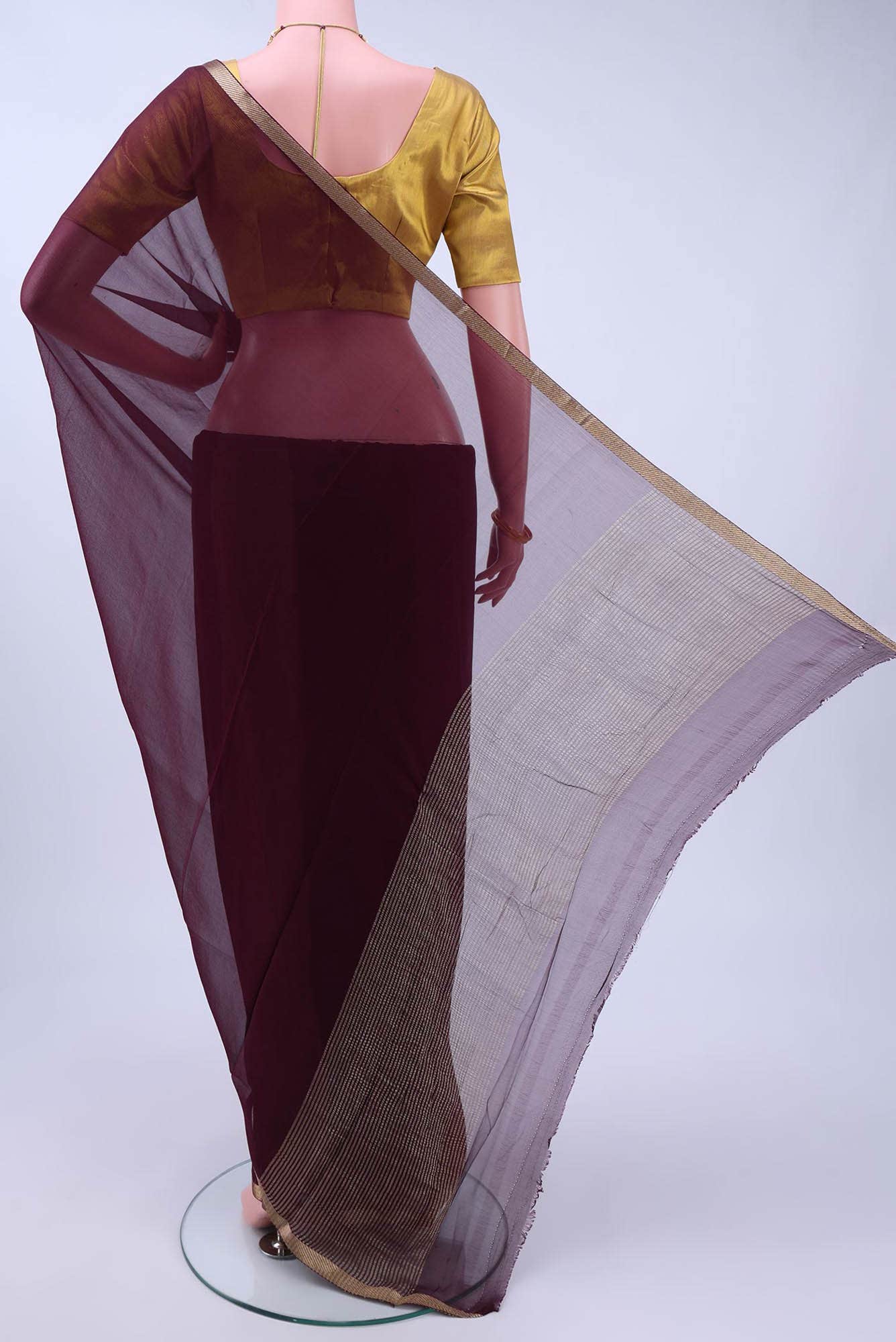 Brown Chanderi Silk Cotton Saree - Image 2