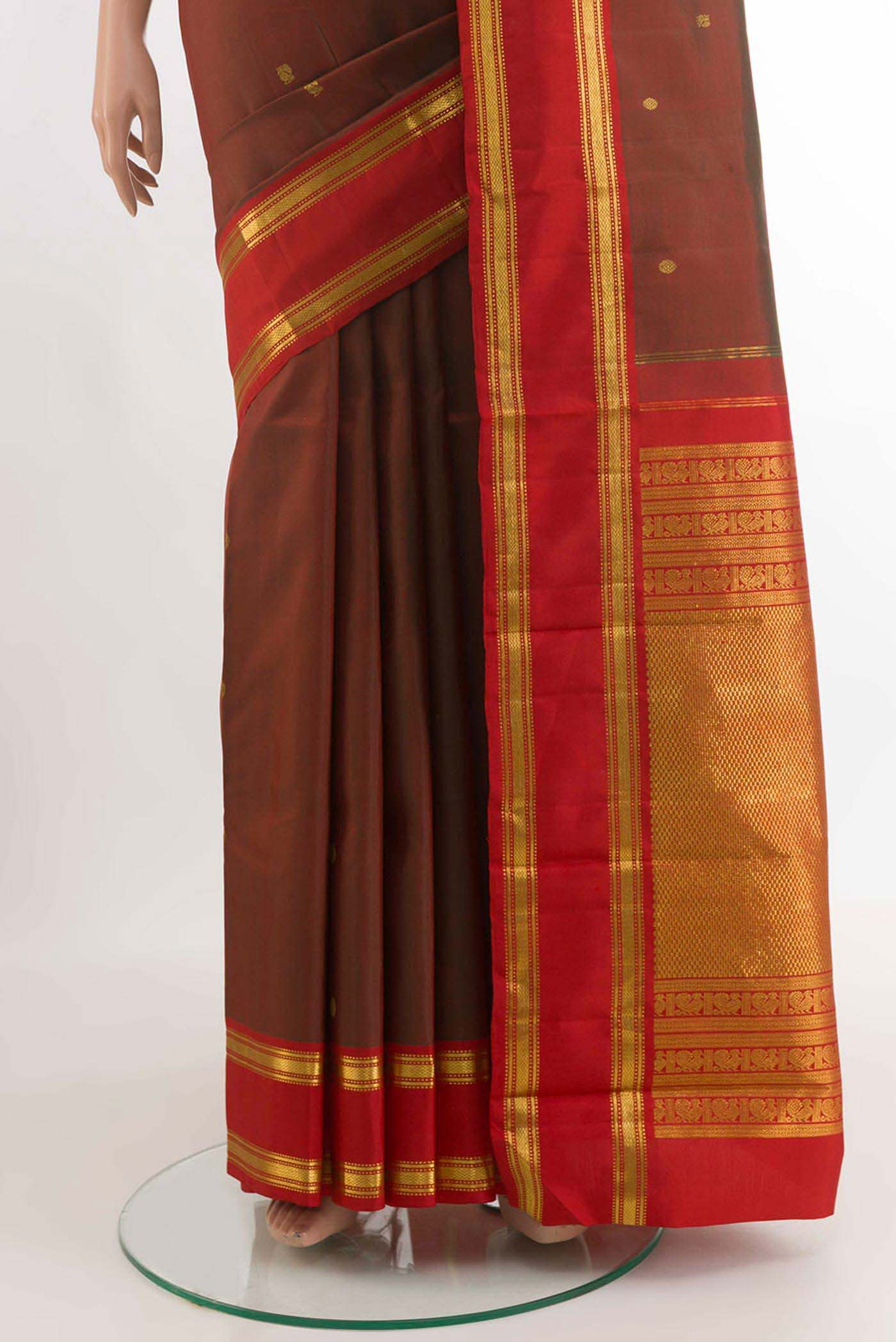 Brown Dual Tone Kanchipuram Silk Saree - Image 3