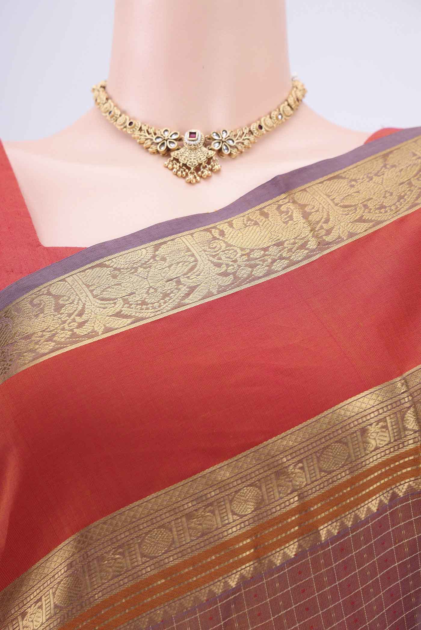 Lavender withBrown Color Silk Cotton Saree - Image 2