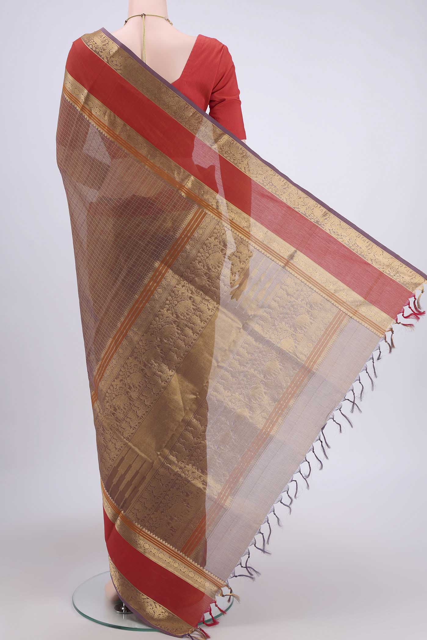 Lavender withBrown Color Silk Cotton Saree - Image 3