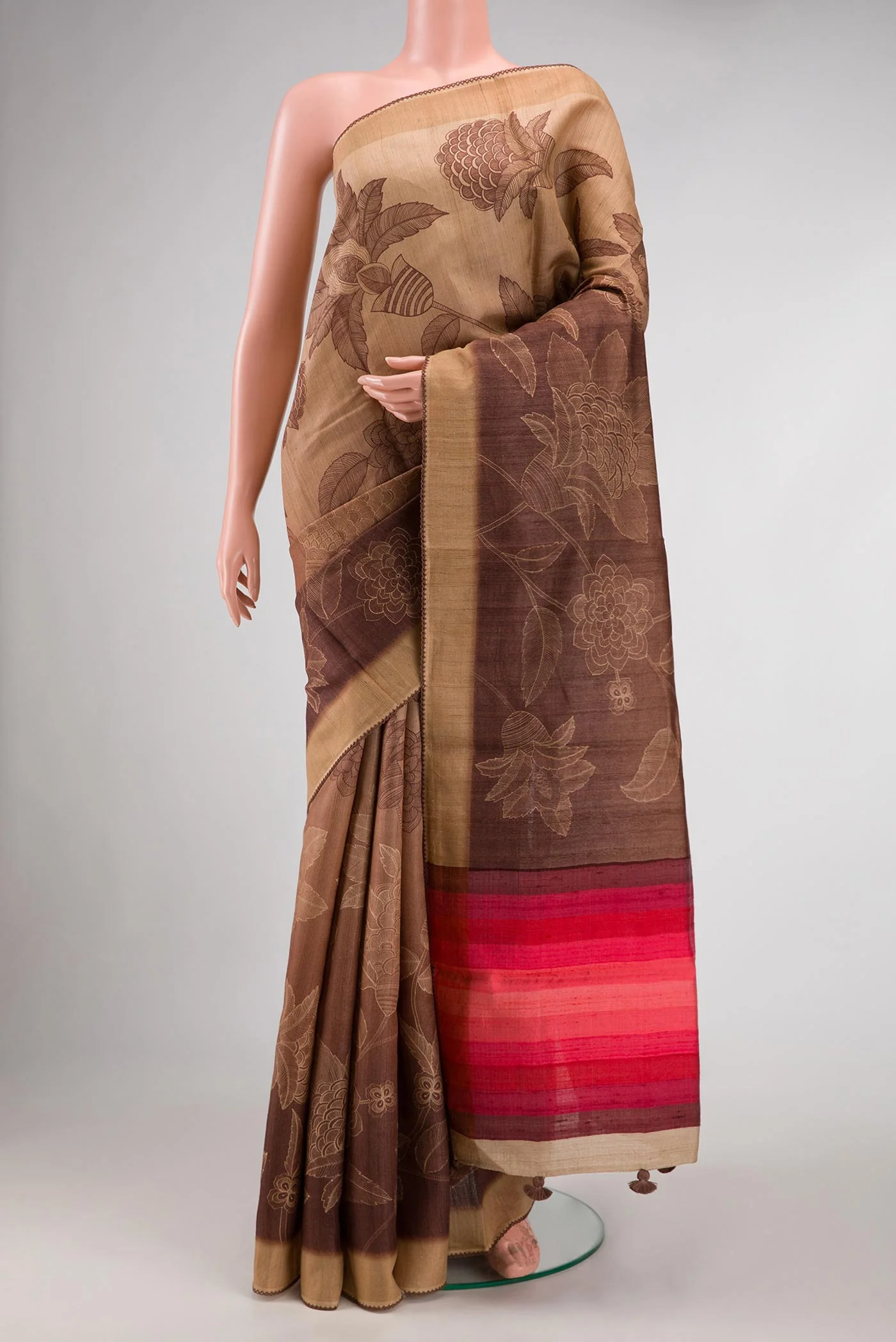 Brown Tussar Silk Saree