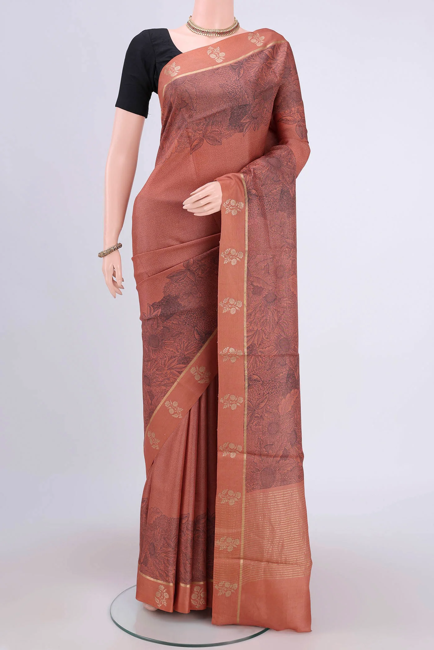 Brown Tussar Silk Saree