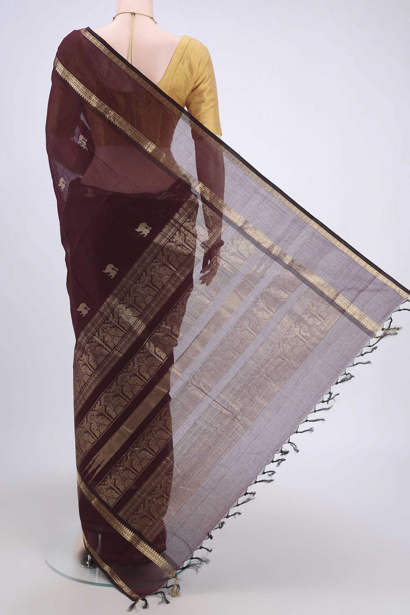 Brown Kanchi Cotton Saree - Image 3