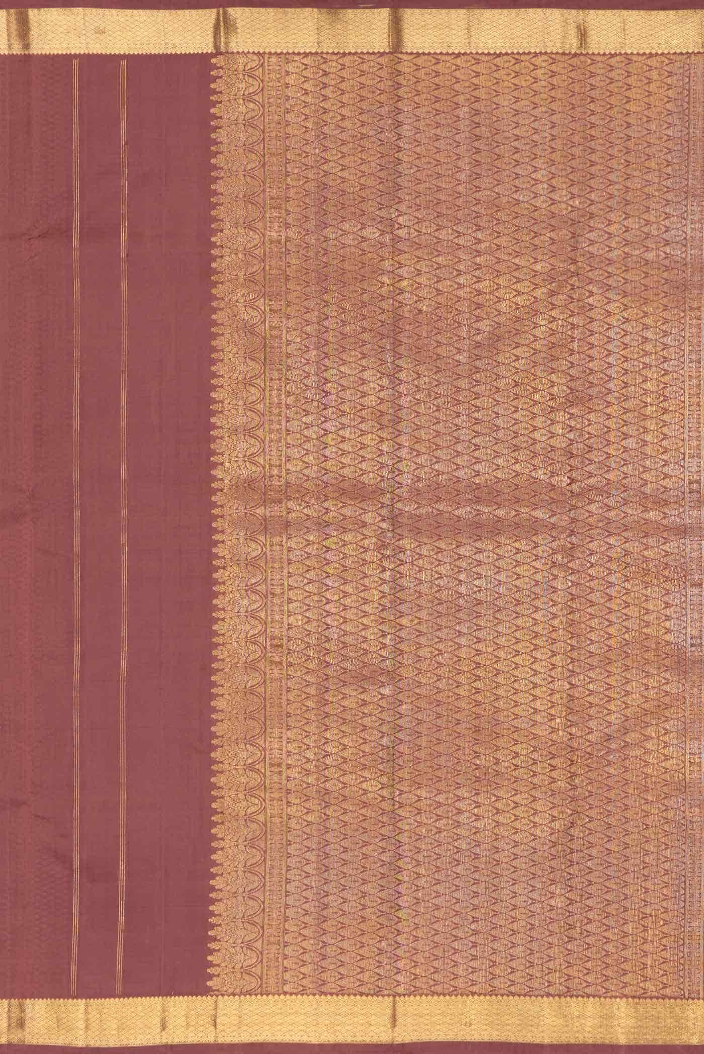 Pure Silk Pure Zari Brown Kanjivaram Saree - Image 5