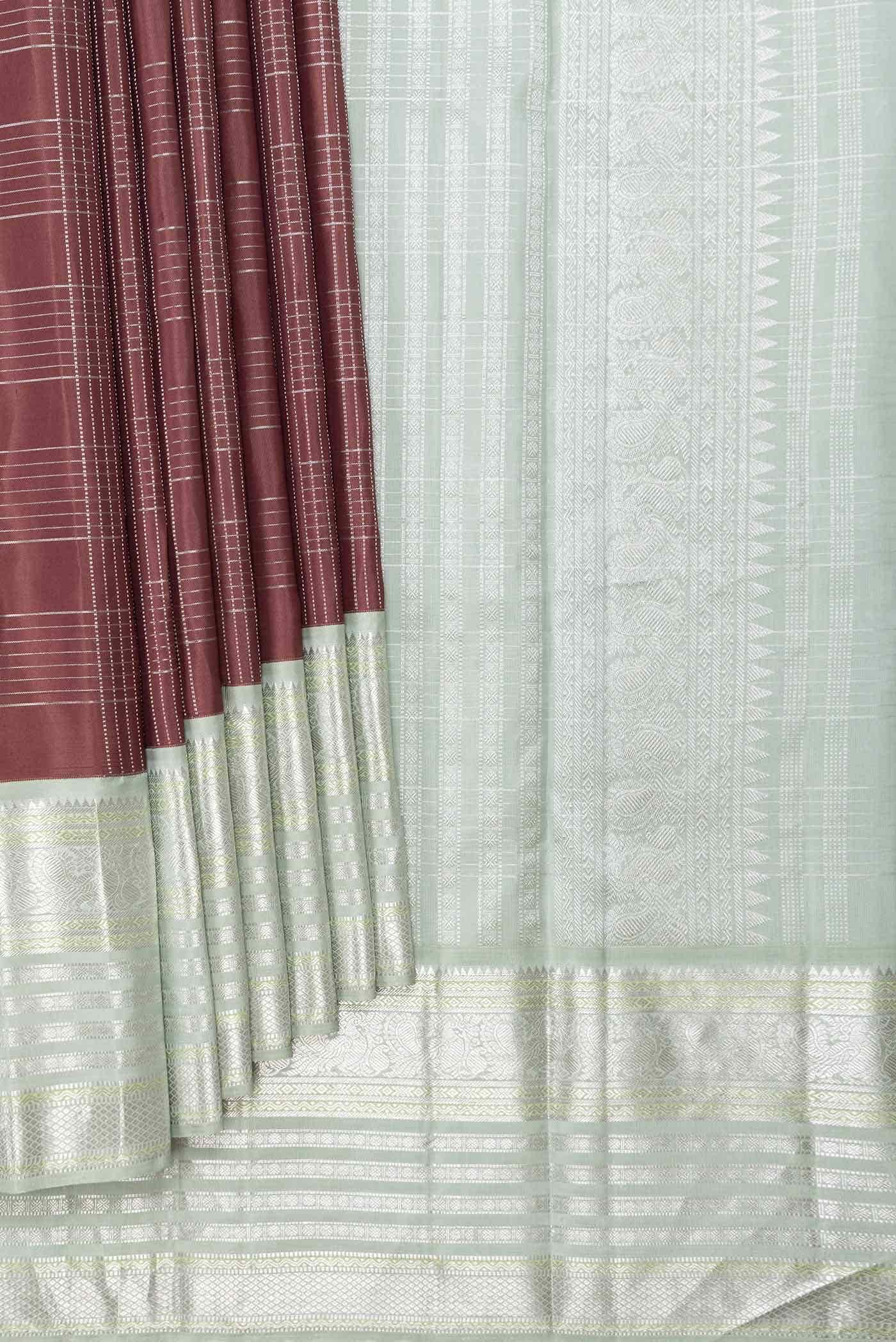 Pure Silk Pure Zari Brown Kanjivaram Saree - Image 2