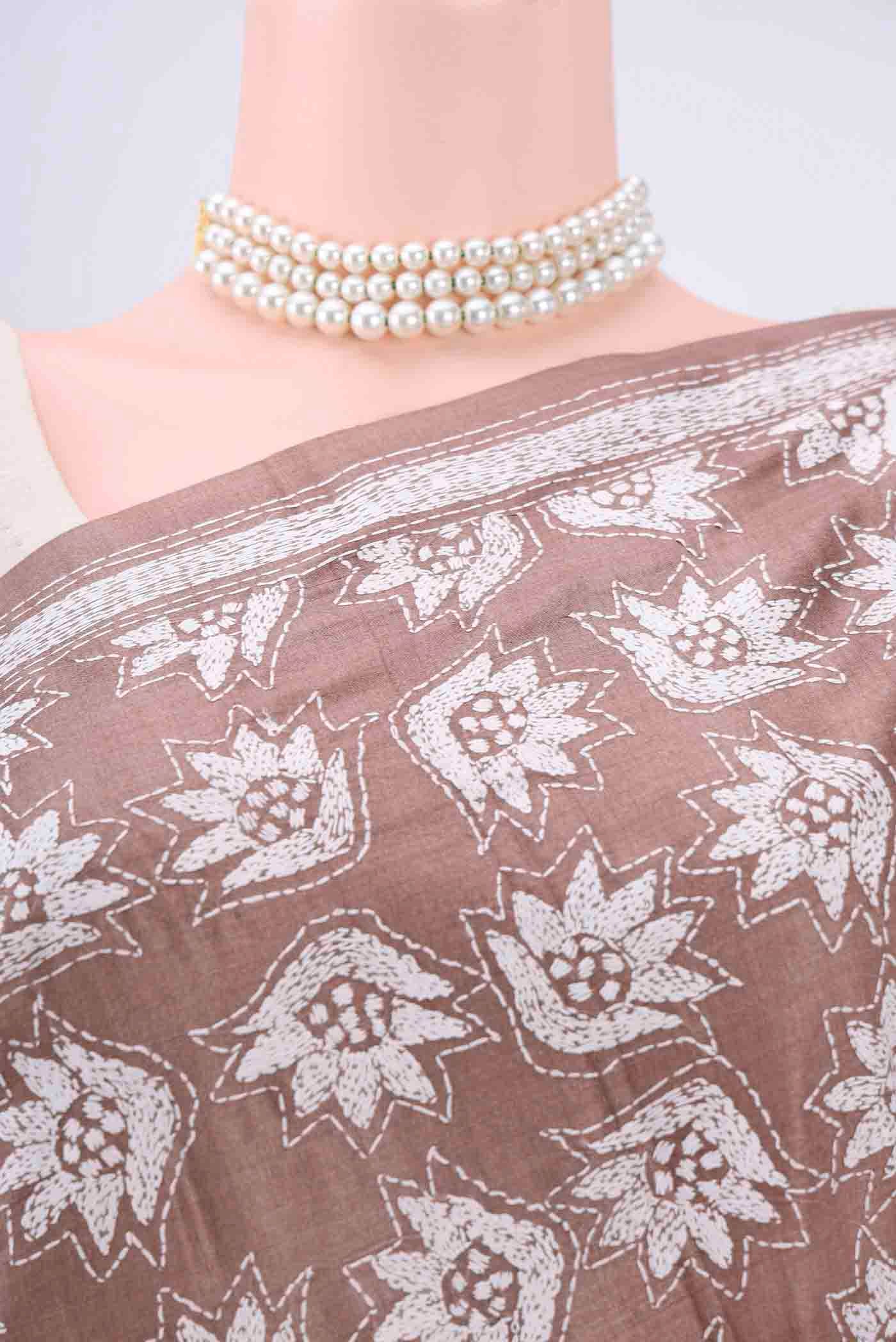 Brown Kantha Silk Saree - Image 2