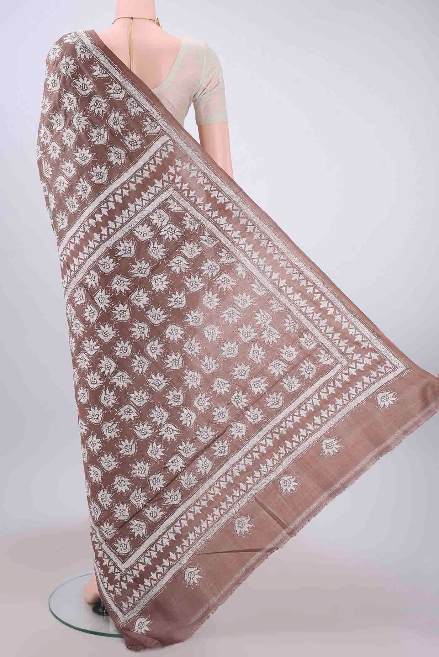 Brown Kantha Silk Saree - Image 3