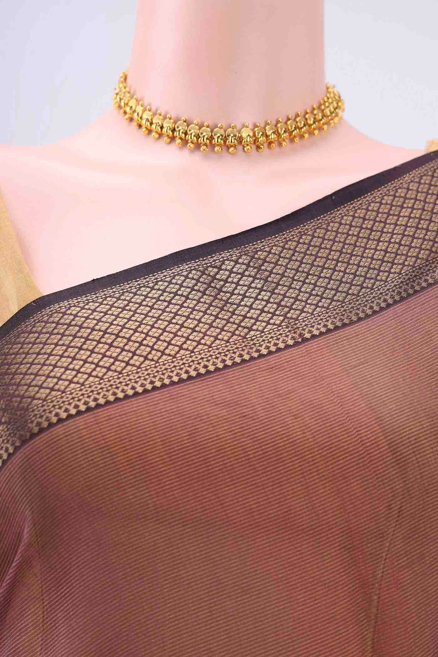 Brown Maheshwari Silk Cotton Saree - Image 2